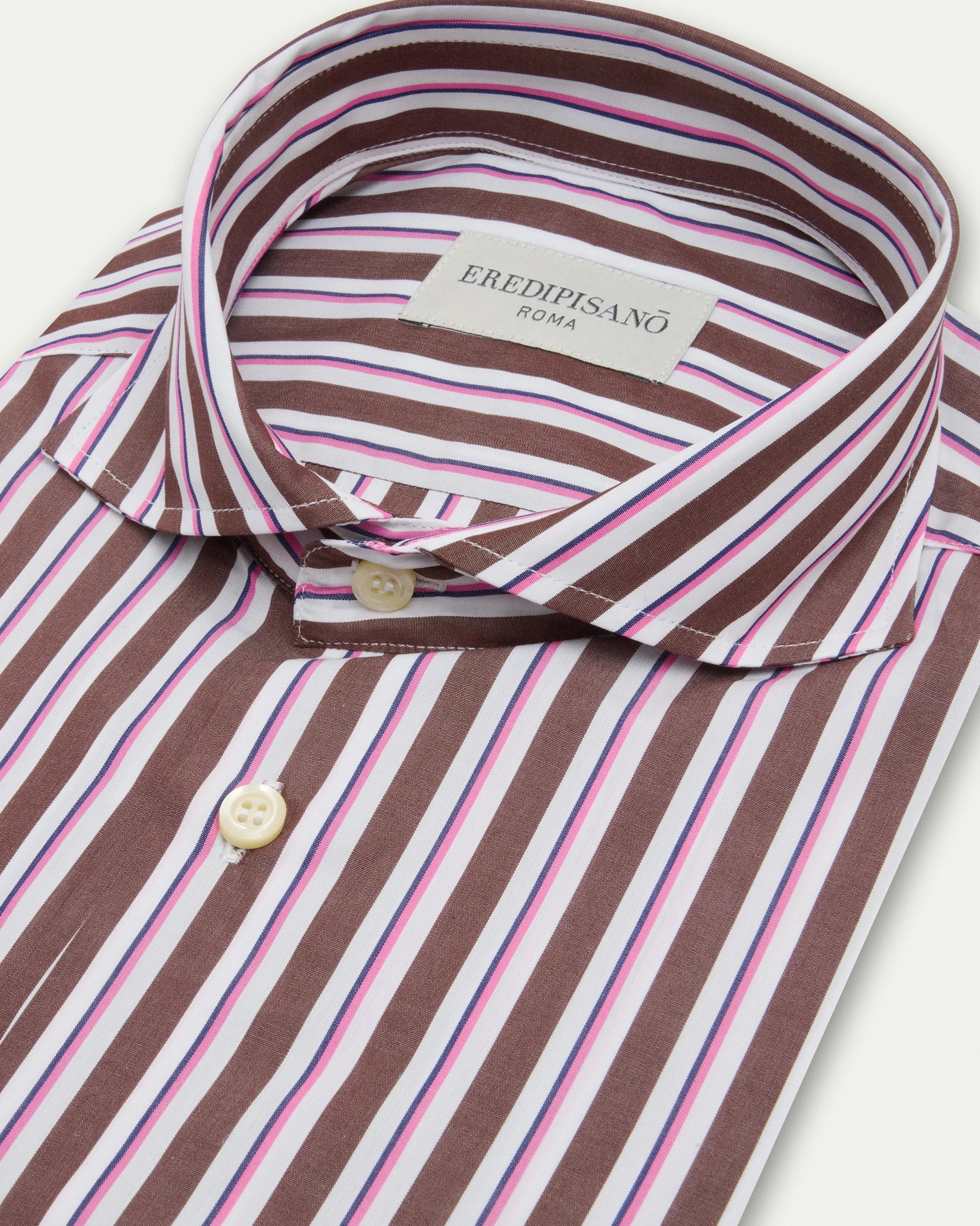 Regular fit pure cotton striped brown shirt