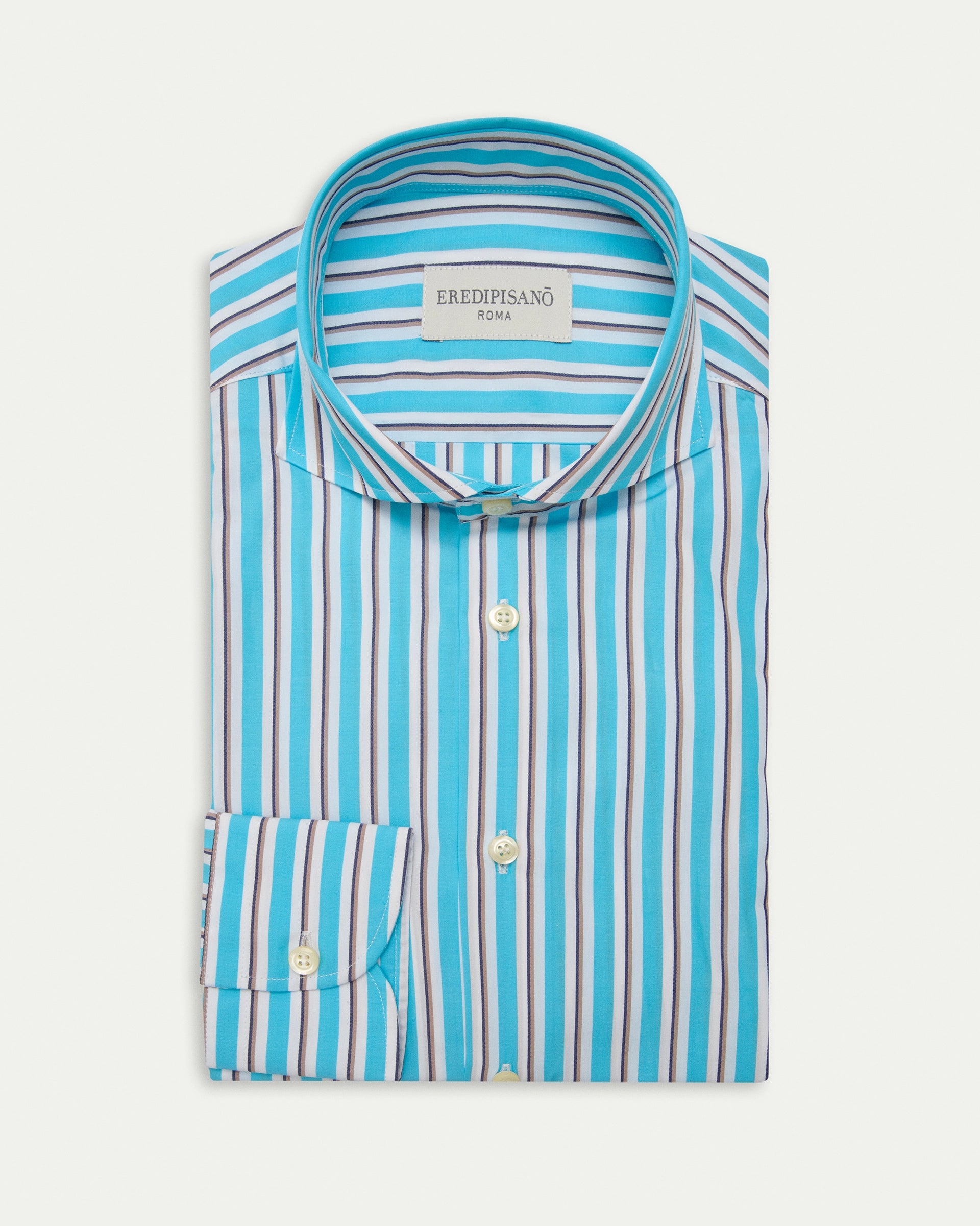 Regular fit pure cotton striped turquoise shirt