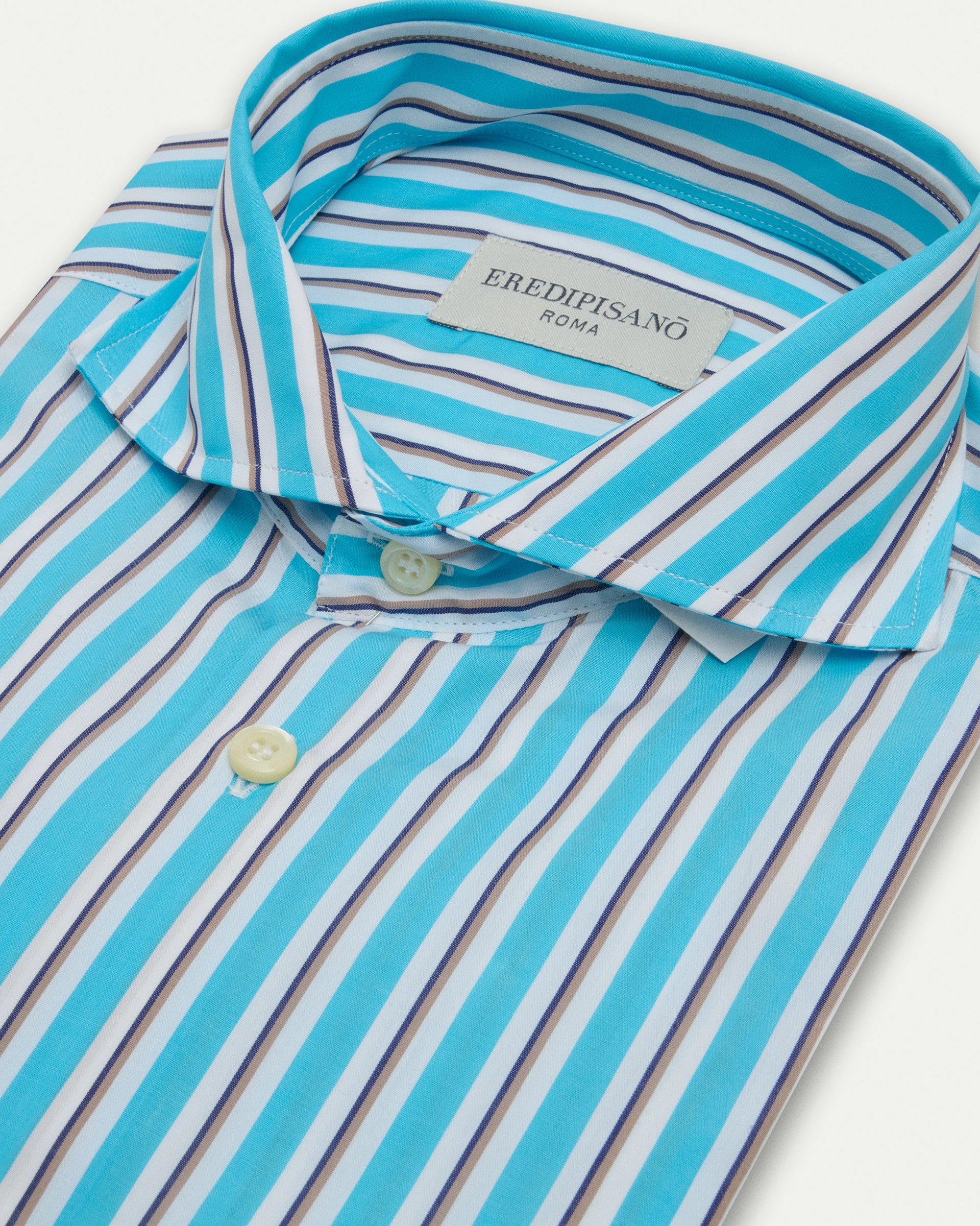 Regular fit pure cotton striped turquoise shirt