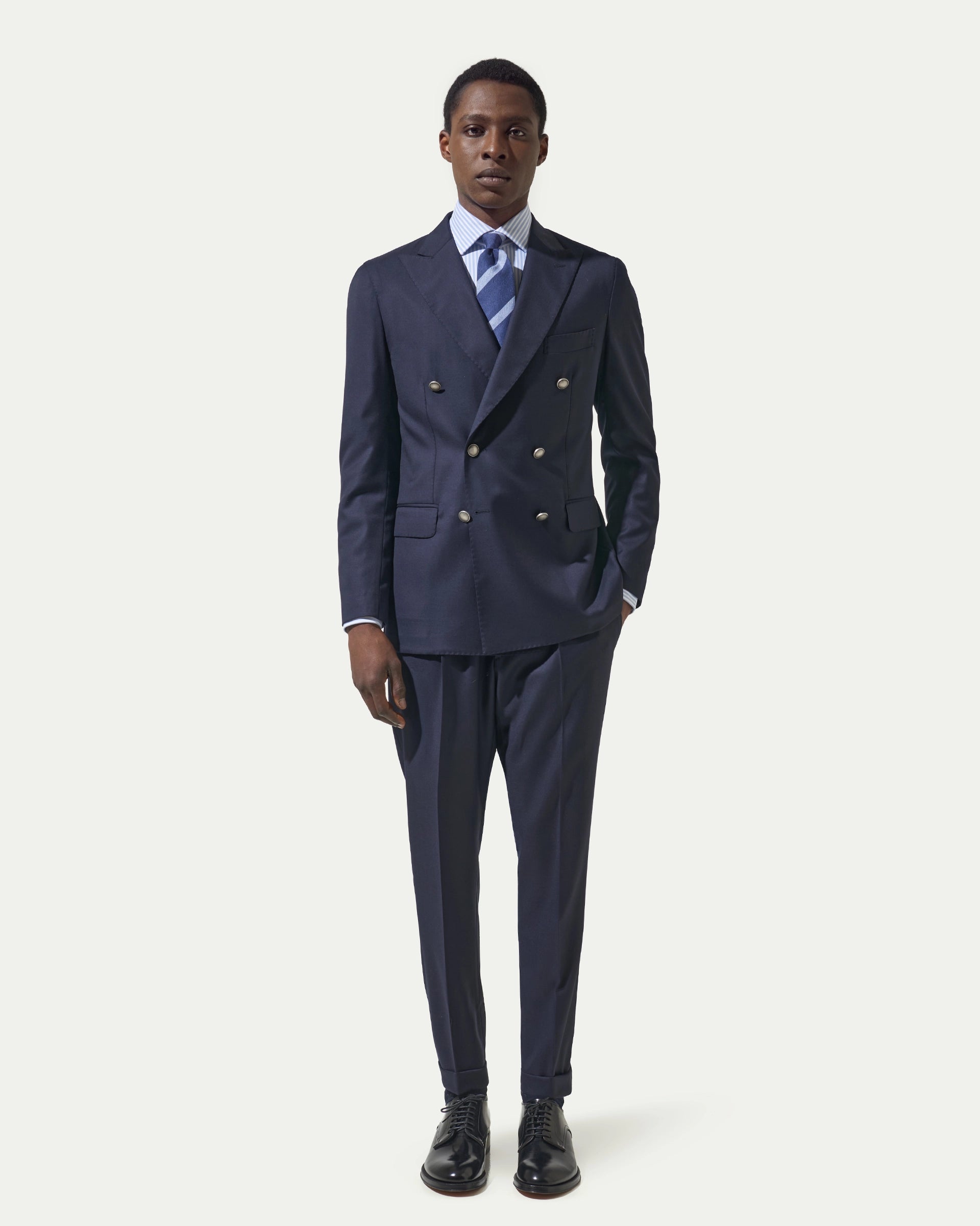 Abito Doppiopetto Blu in pura lana tessuto Loro Piana Zelander