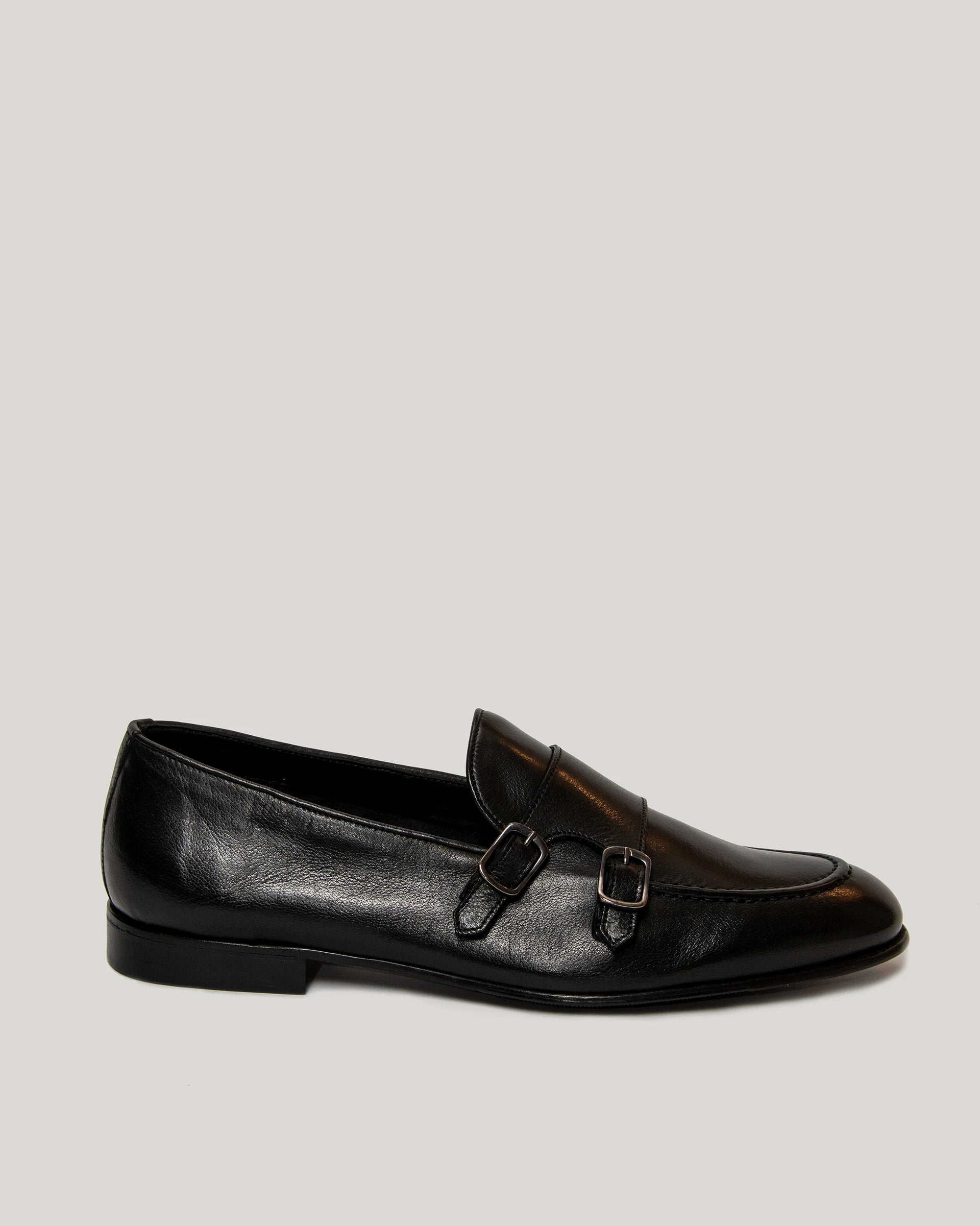 Black antiqued calfskin monk strap
