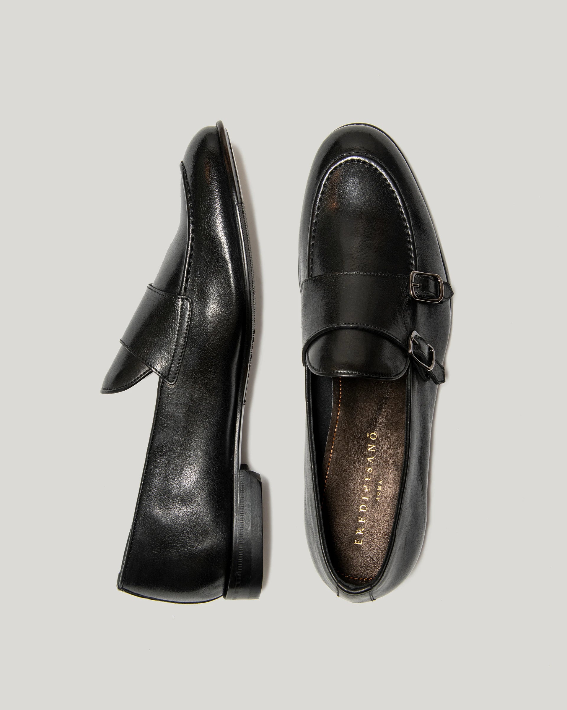 Black antiqued calfskin monk strap