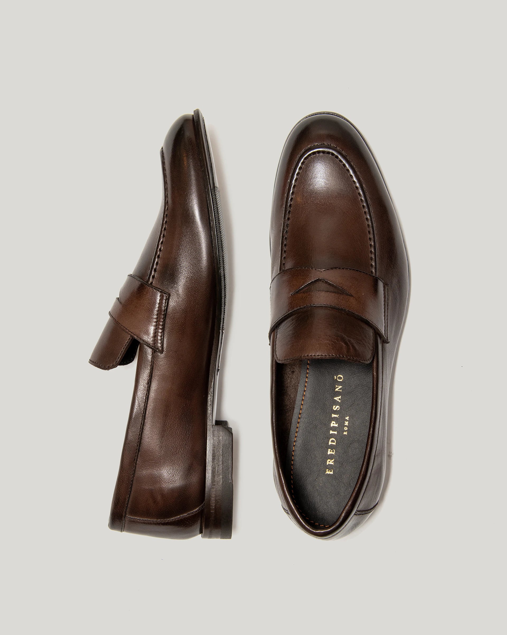 Dark brown antiqued calfskin loafer
