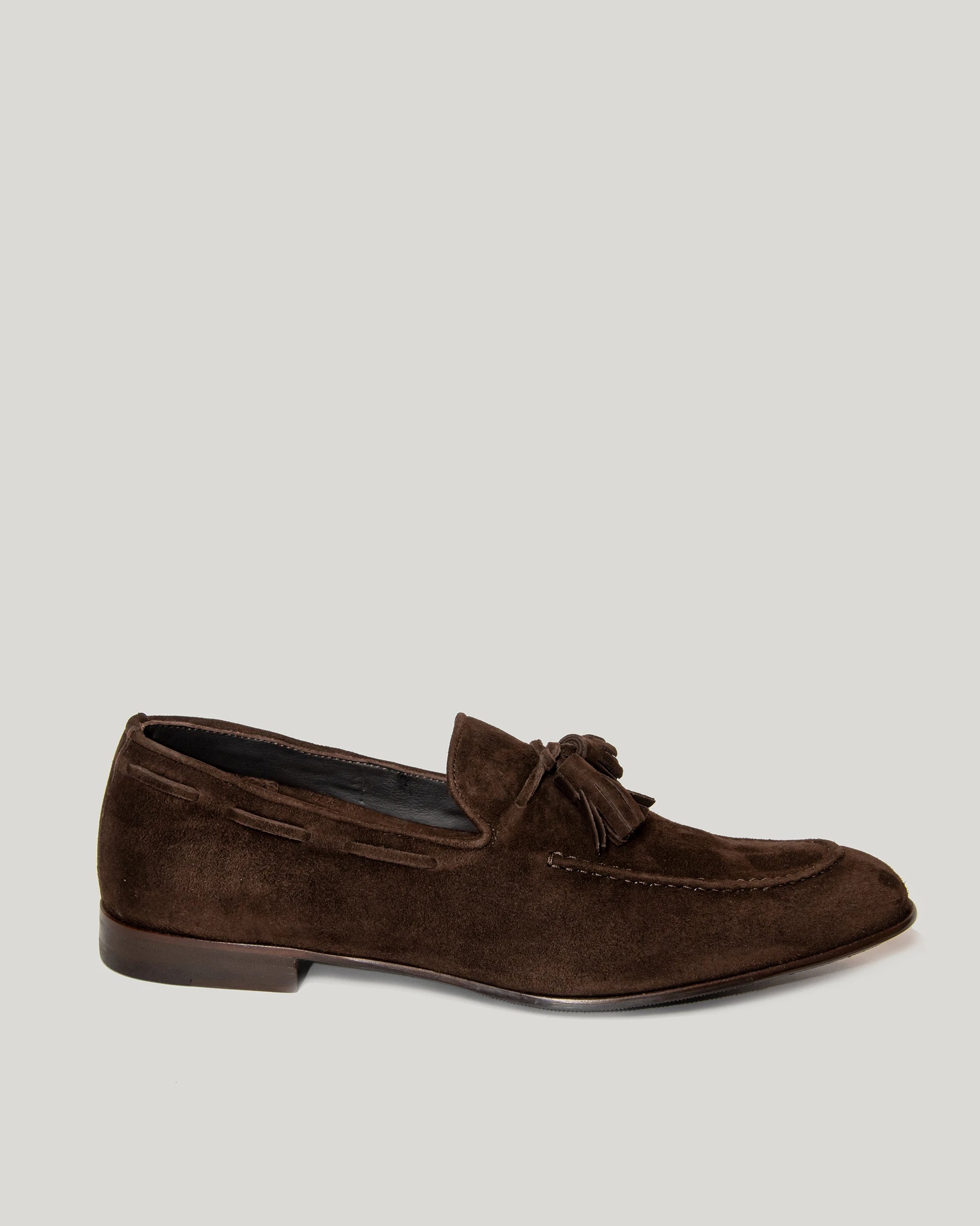 Dark brown suede tassel loafer