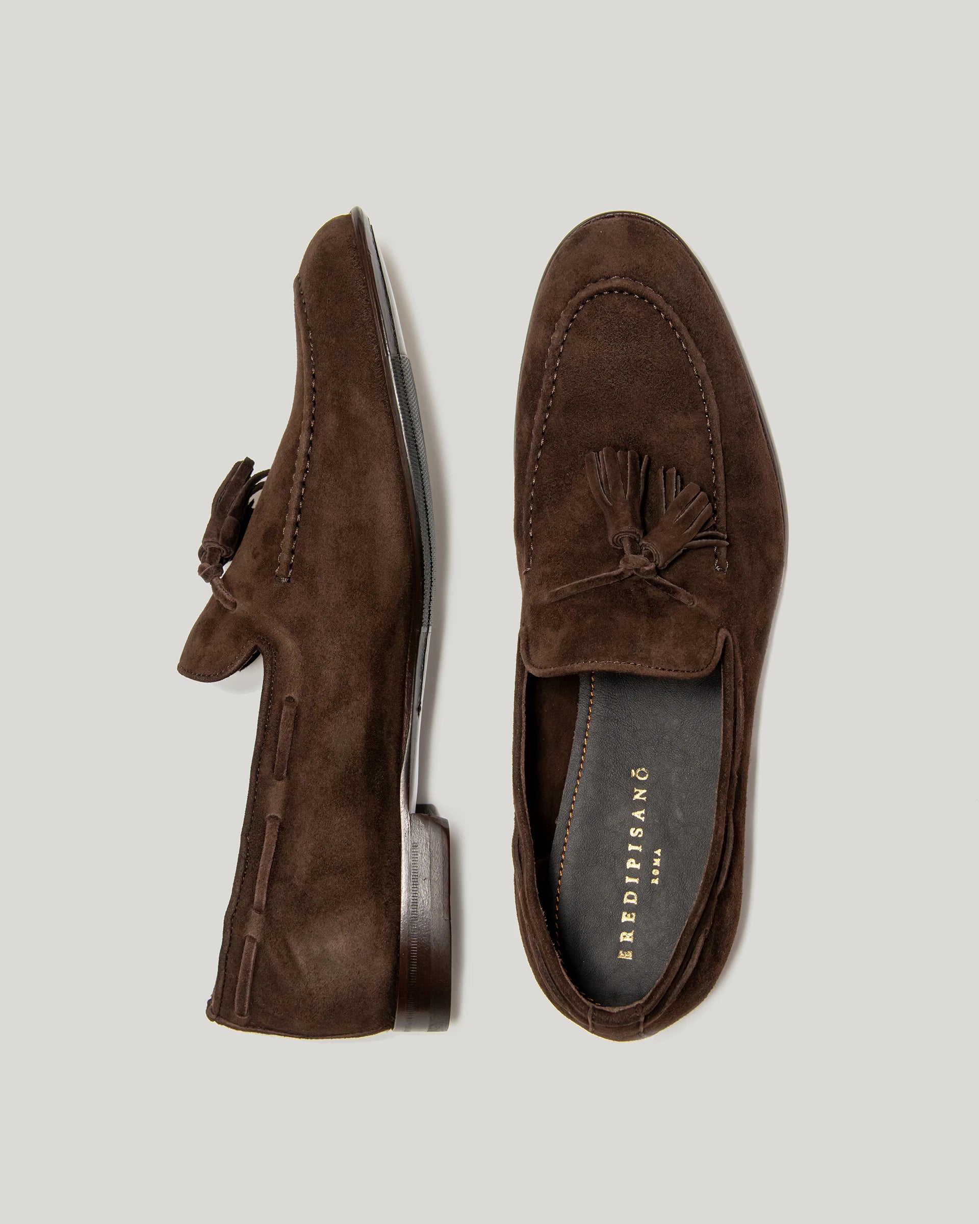 Dark brown suede tassel loafer