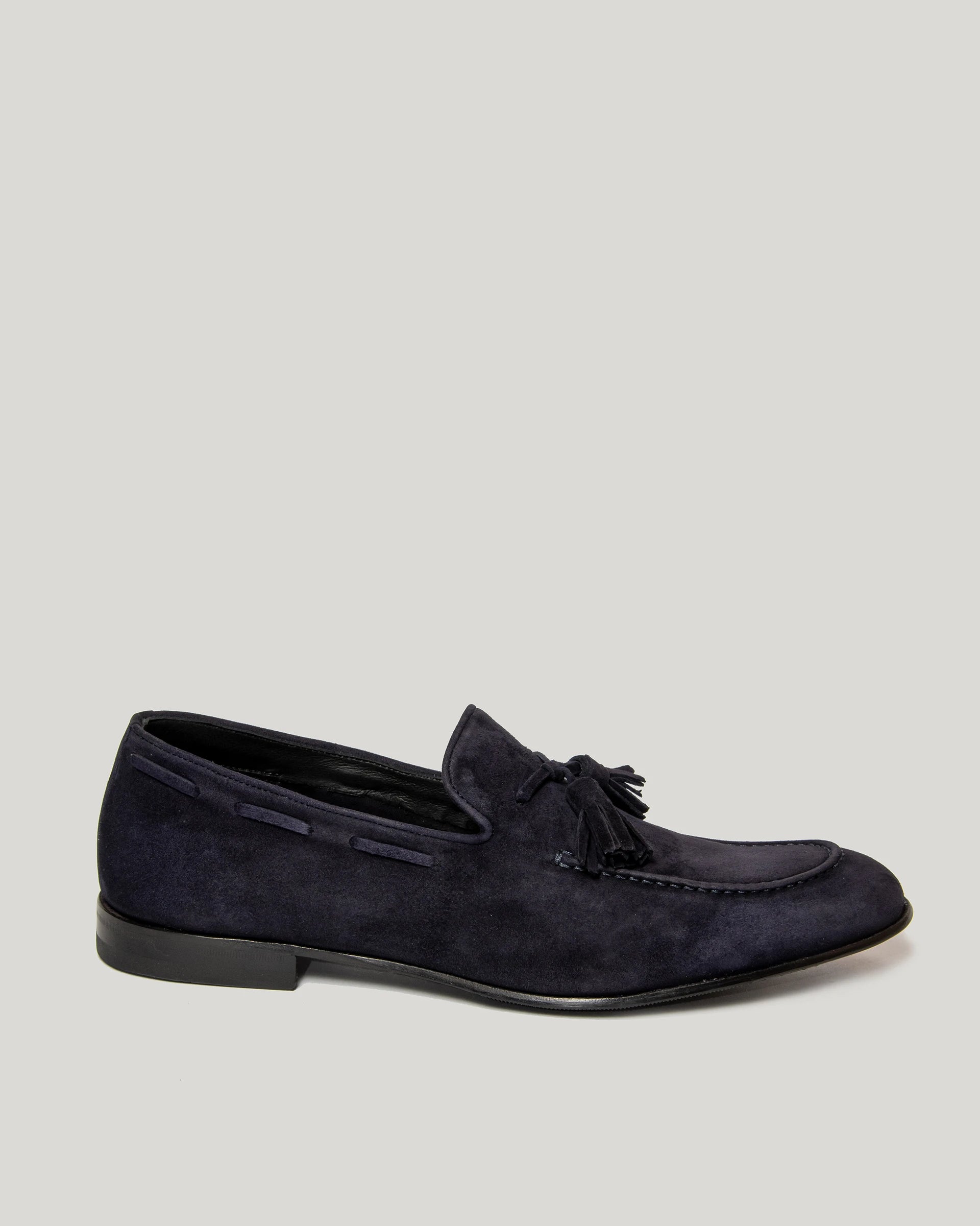 Blue suede tassel loafer