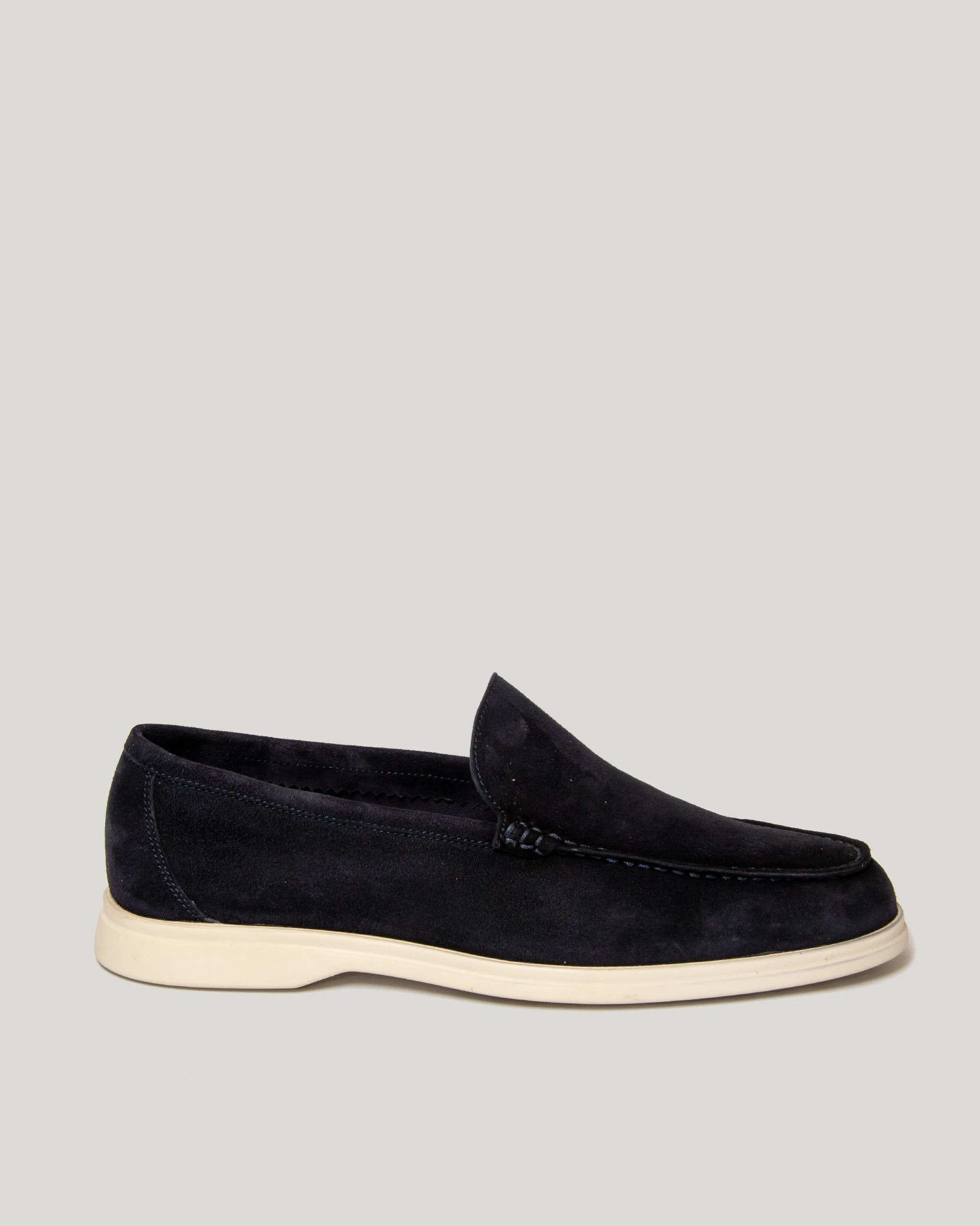 Blue boat moccasin in light suede