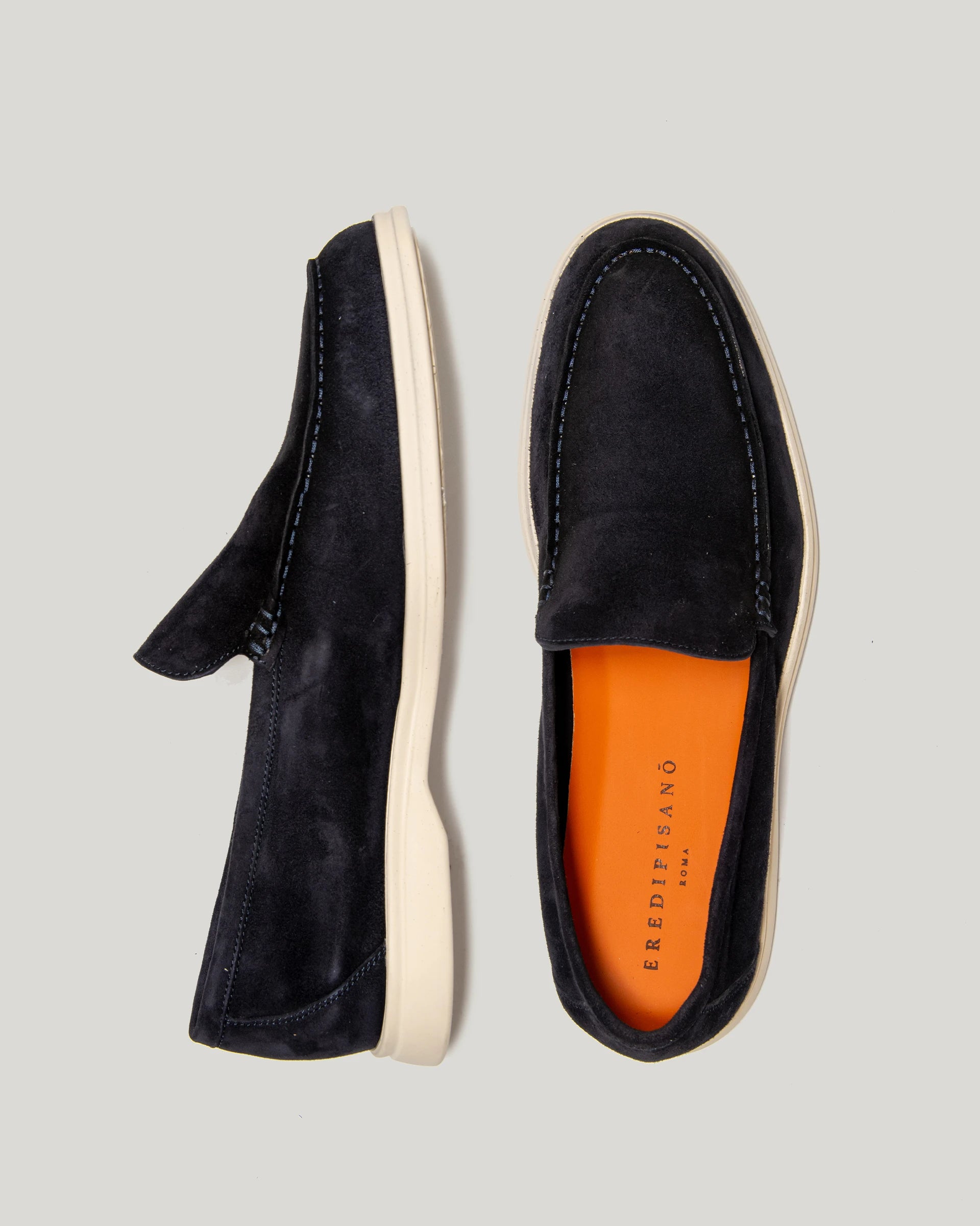 Blue boat moccasin in light suede