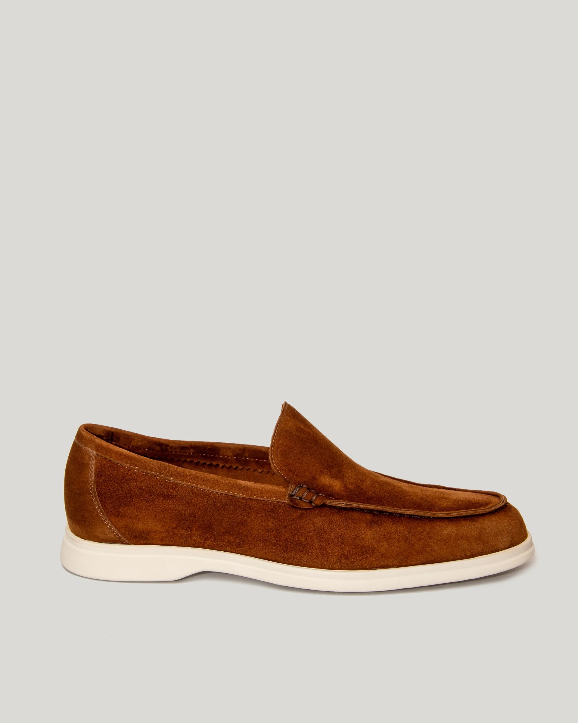 Brandy boat loafer in light suede