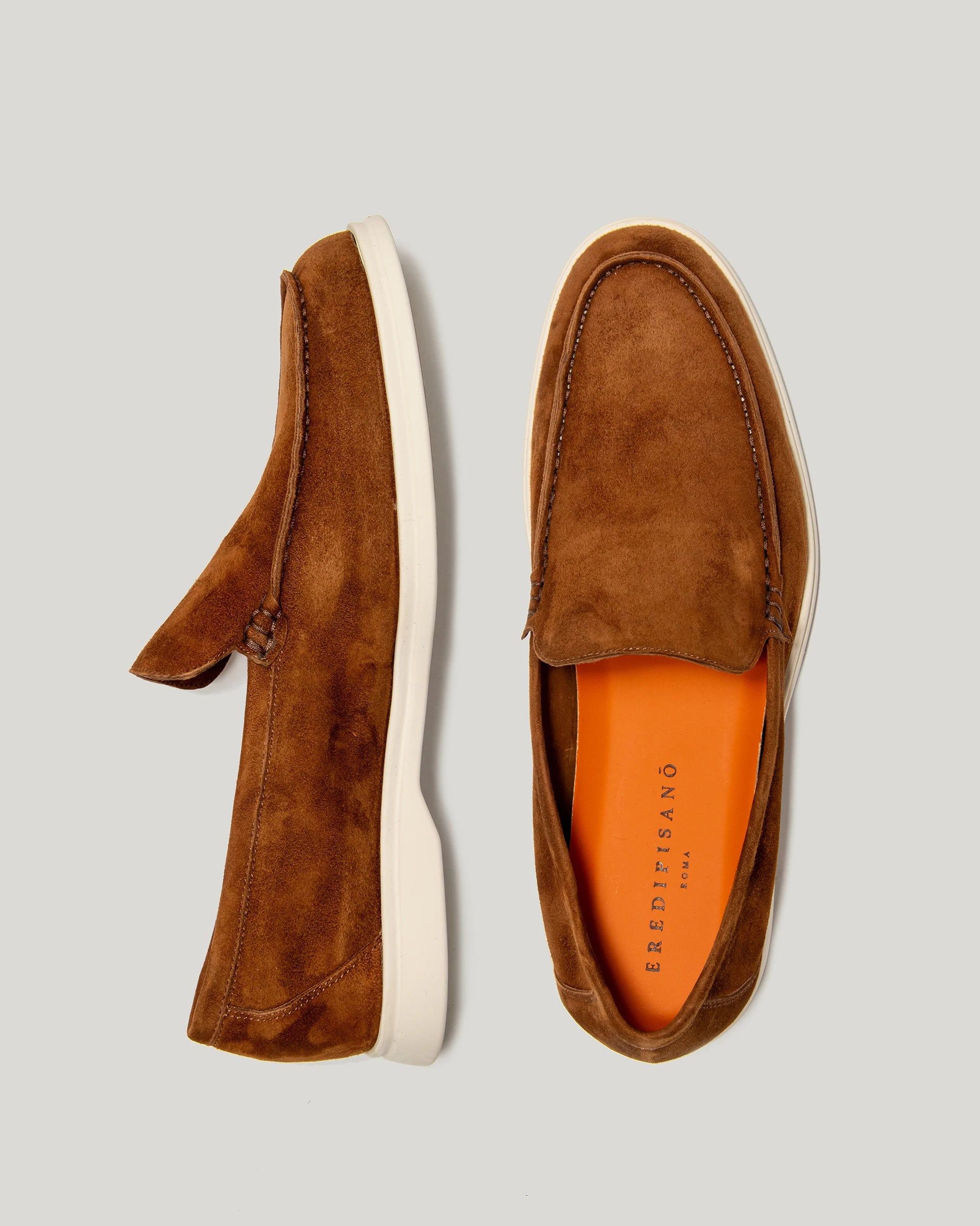 Brandy boat loafer in light suede