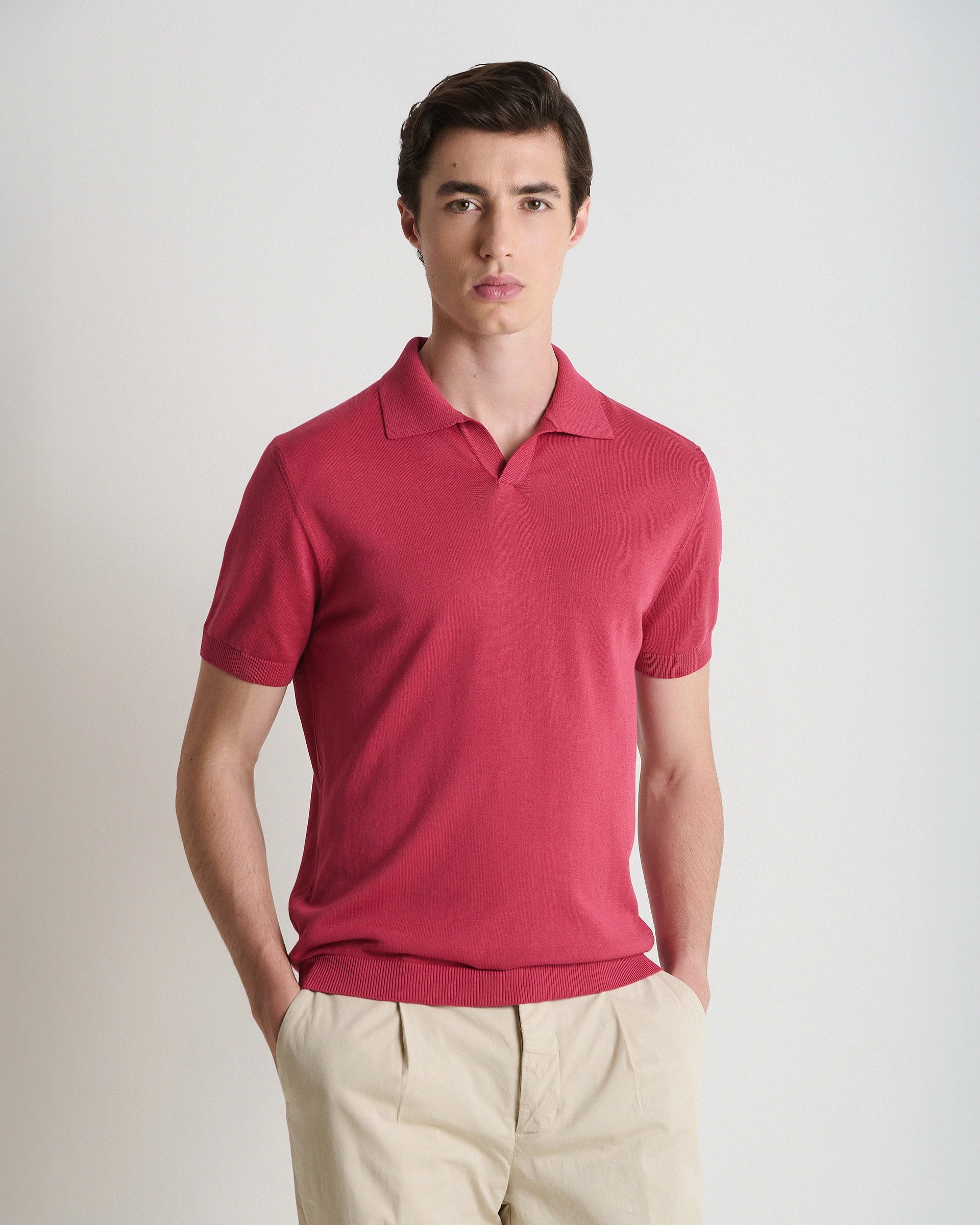 Polo derby manica corta rosa in puro cotone