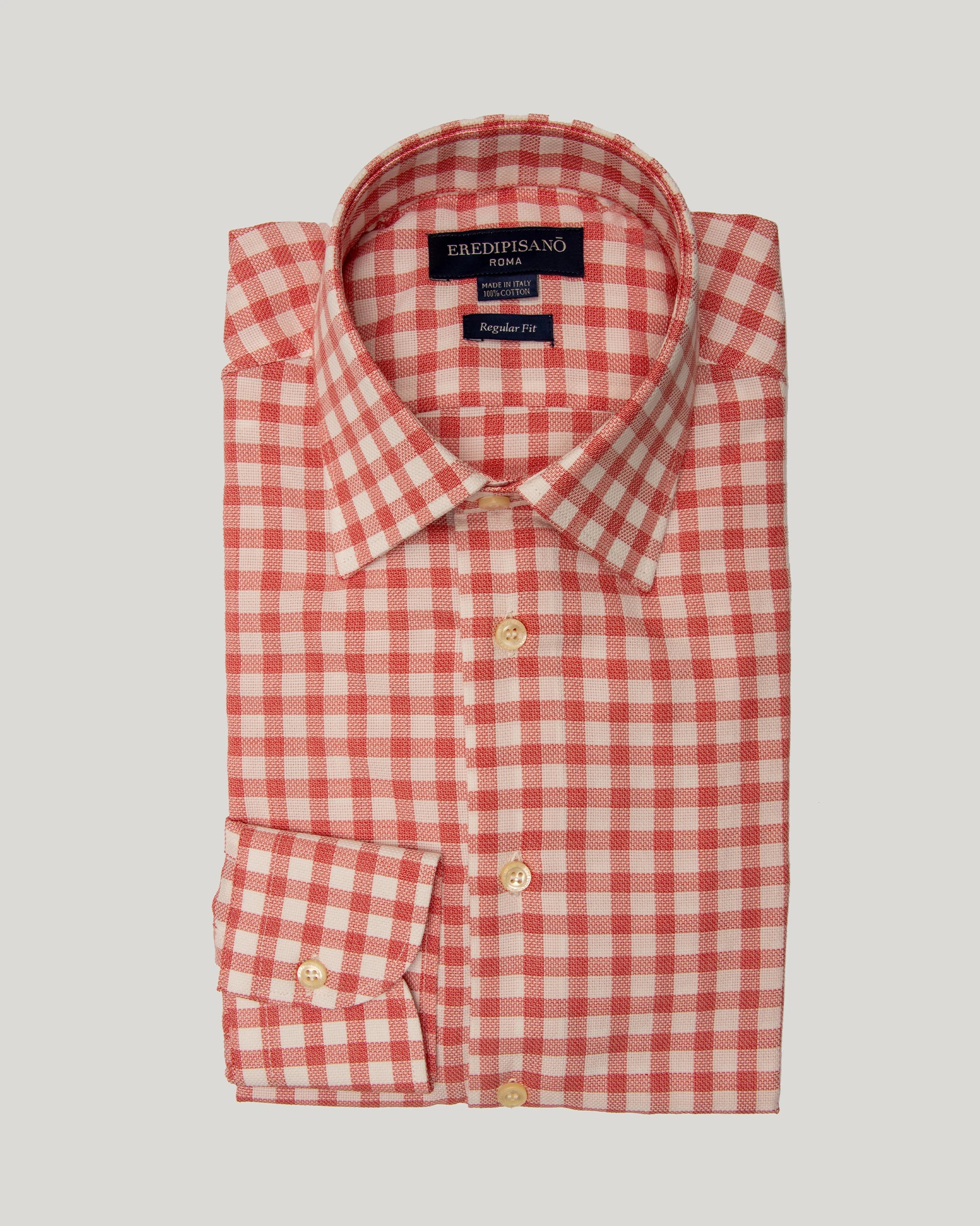 Soft touch pure cotton regular fit red checked shirt Canclini fabric