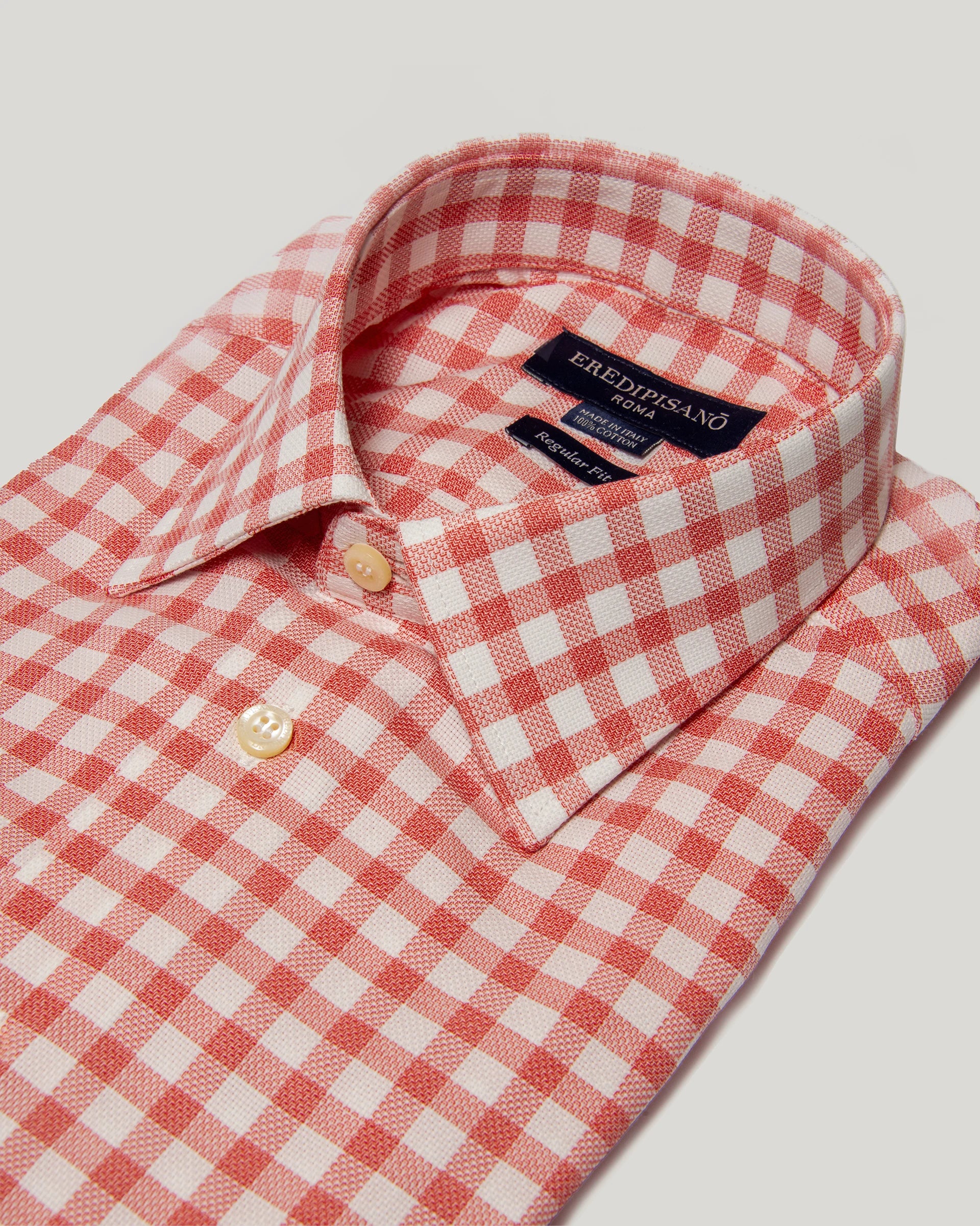 Soft touch pure cotton regular fit red checked shirt Canclini fabric