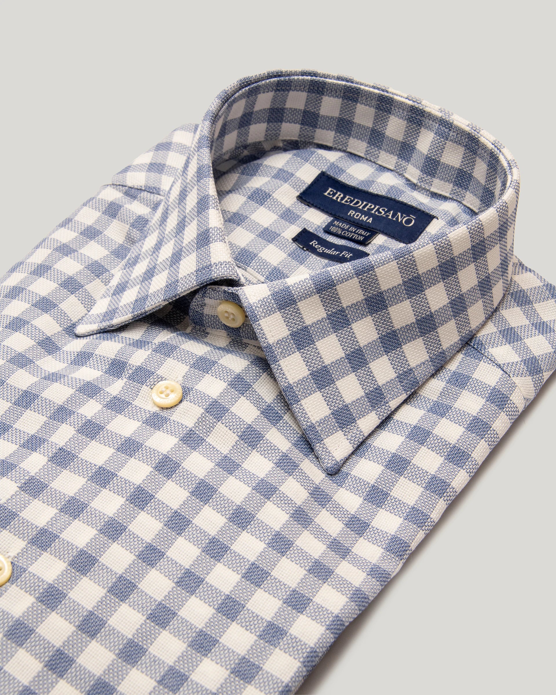 Soft touch pure cotton regular fit blue checked shirt Canclini fabric