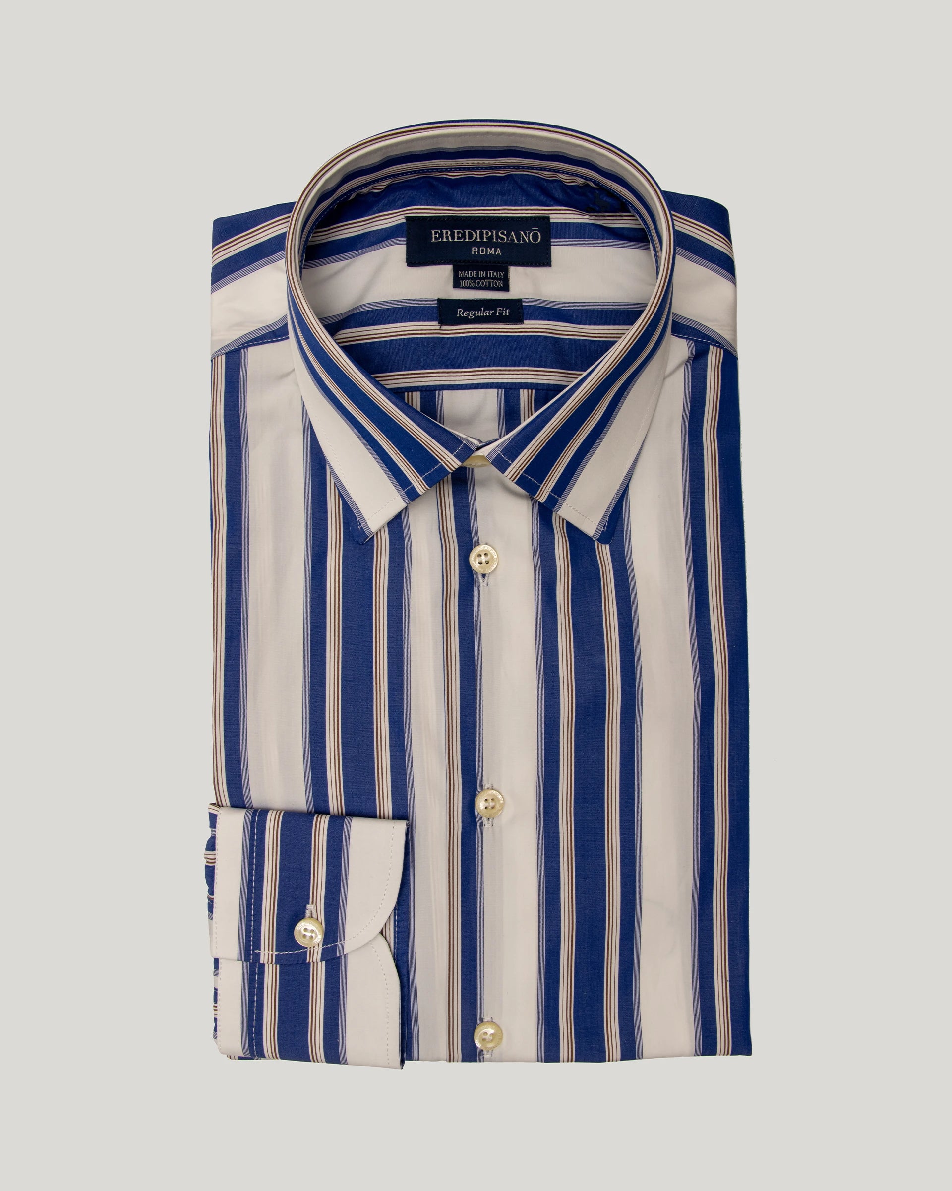 Blue striped pure cotton poplin regular fit shirt Canclini fabric