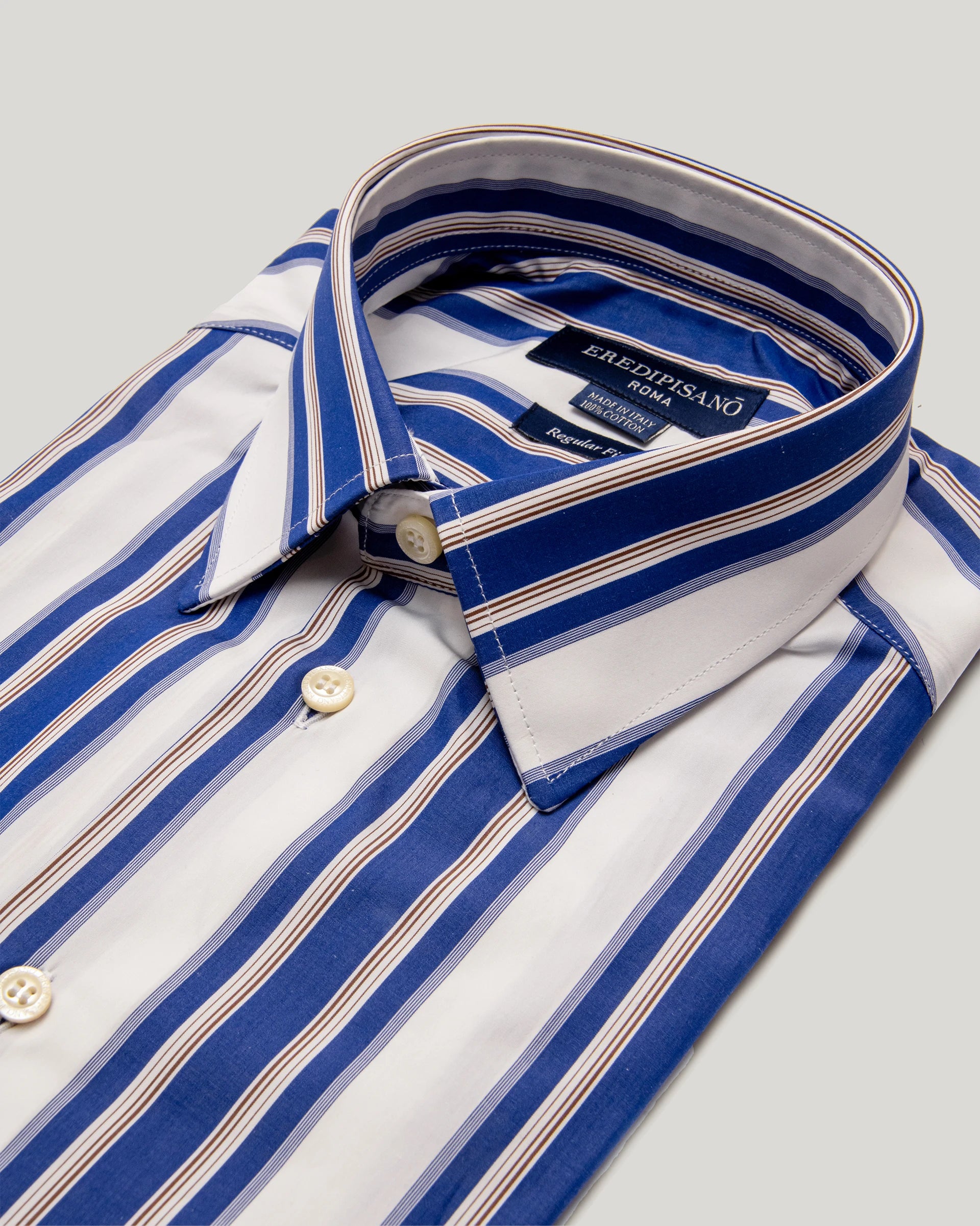 Blue striped pure cotton poplin regular fit shirt Canclini fabric