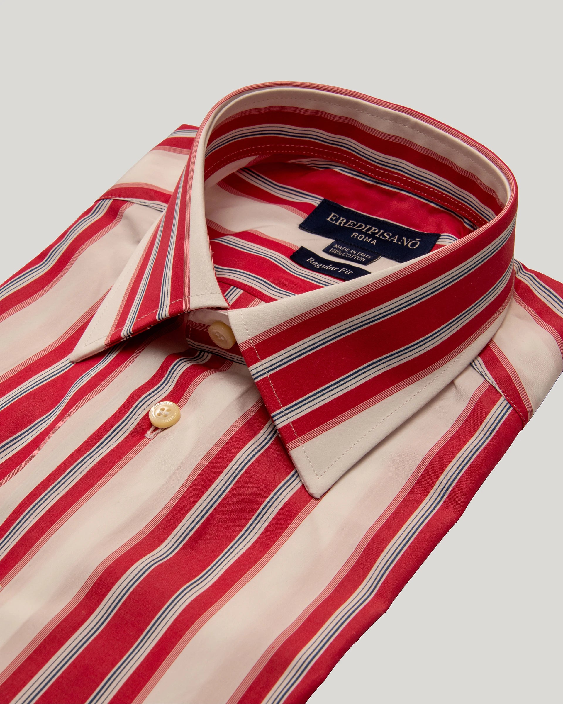 Red striped regular fit shirt in pure cotton poplin Canclini fabric