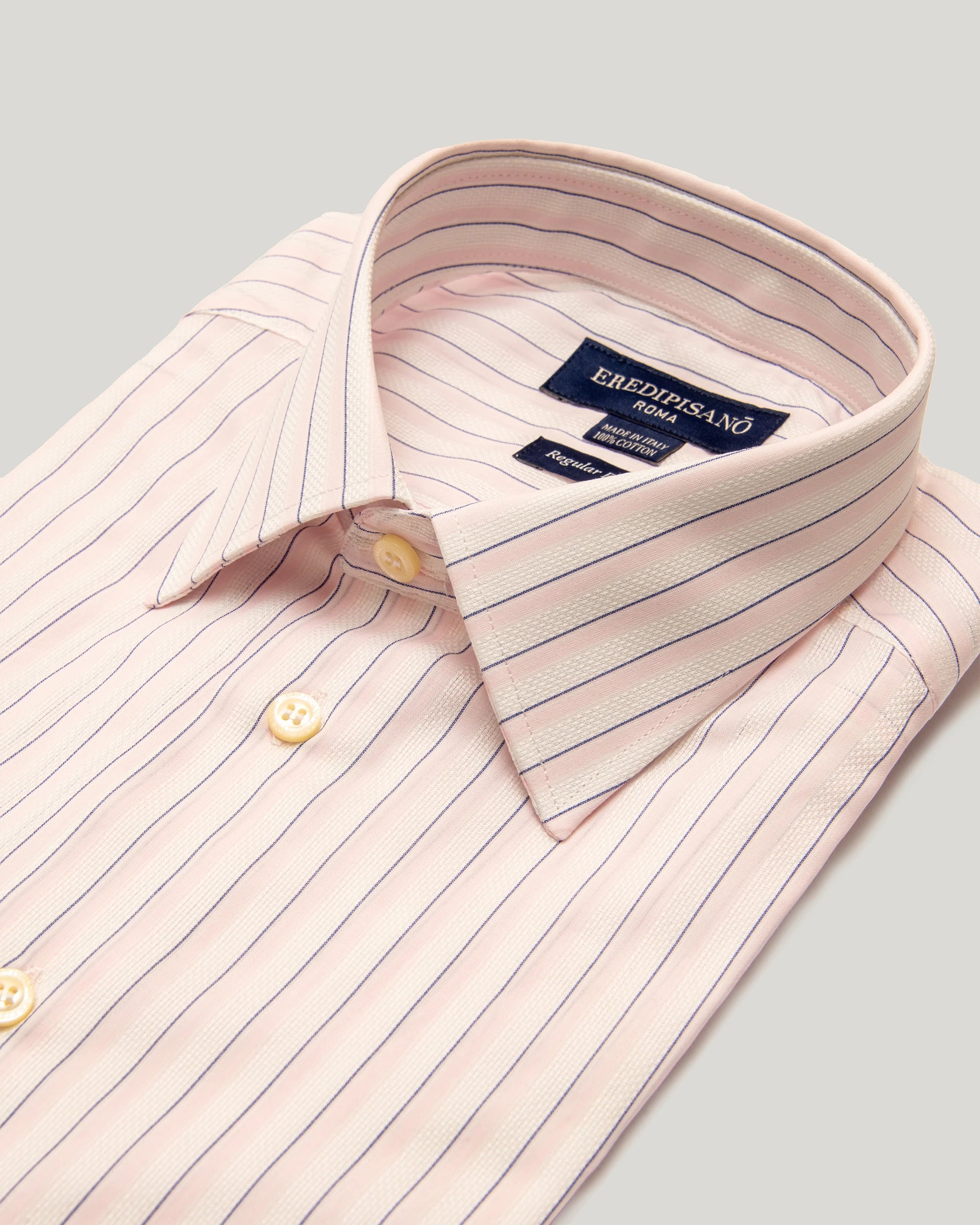 Pink double-striped shirt in brushed pure cotton twill, regular fit, Canclini fabric