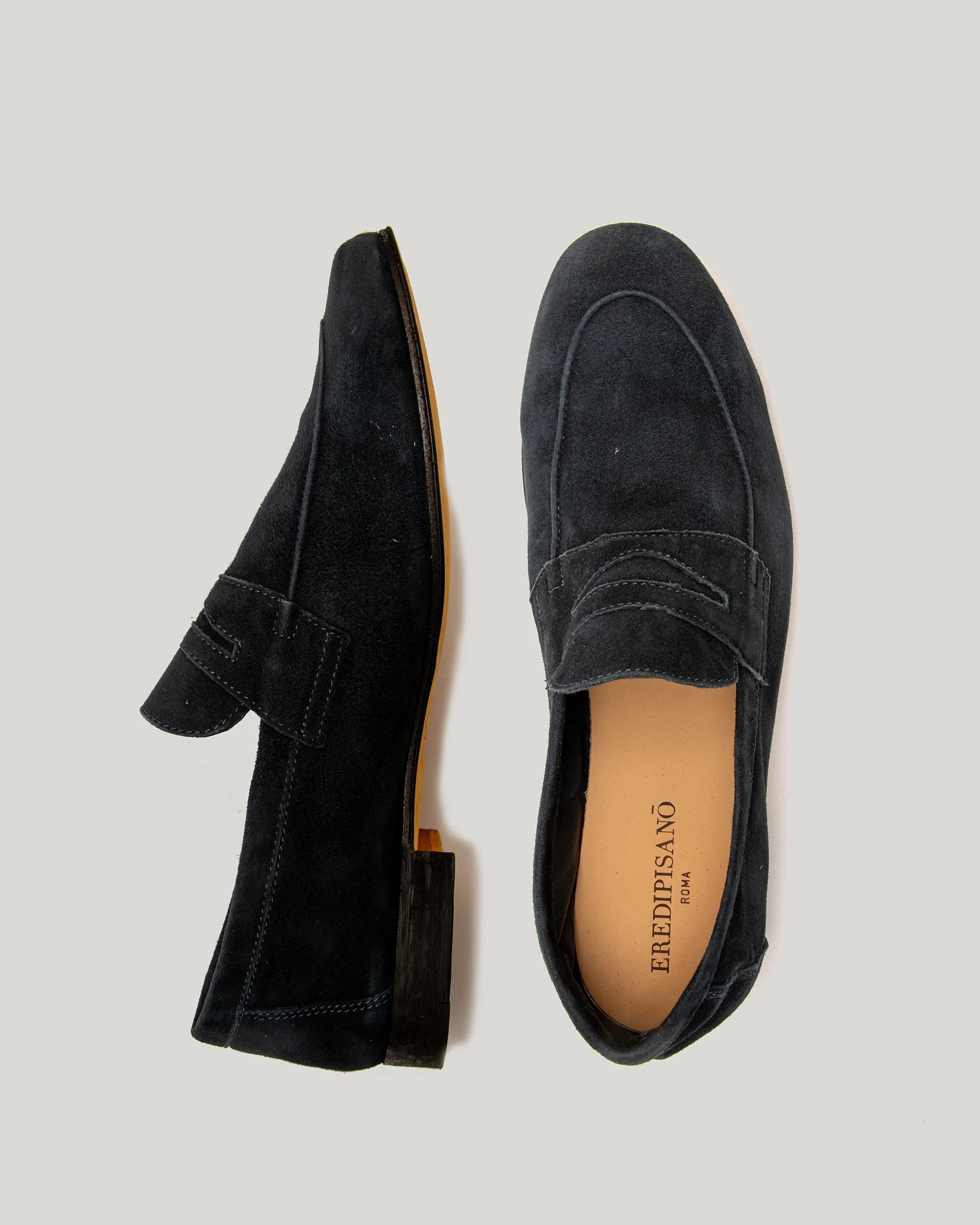 Mocassino Amalfi  blu cuoio in pelle scamosciata