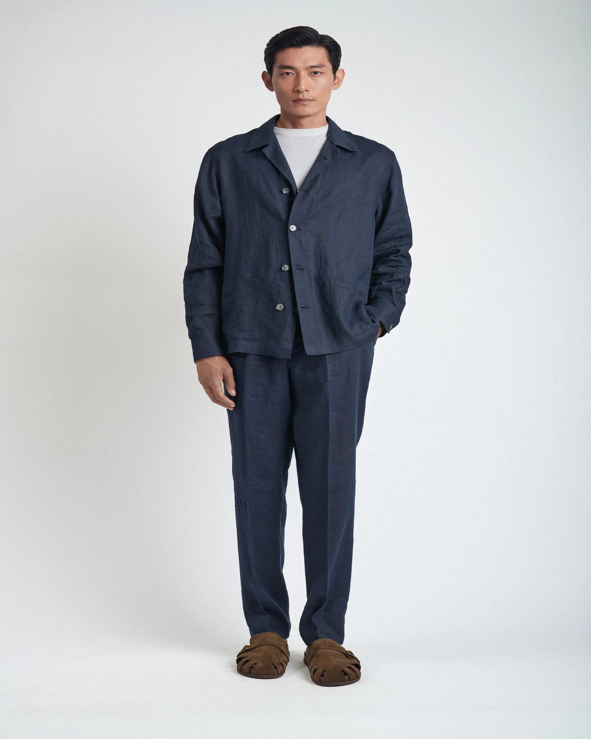 Shirt Jacket  blu in puro lino