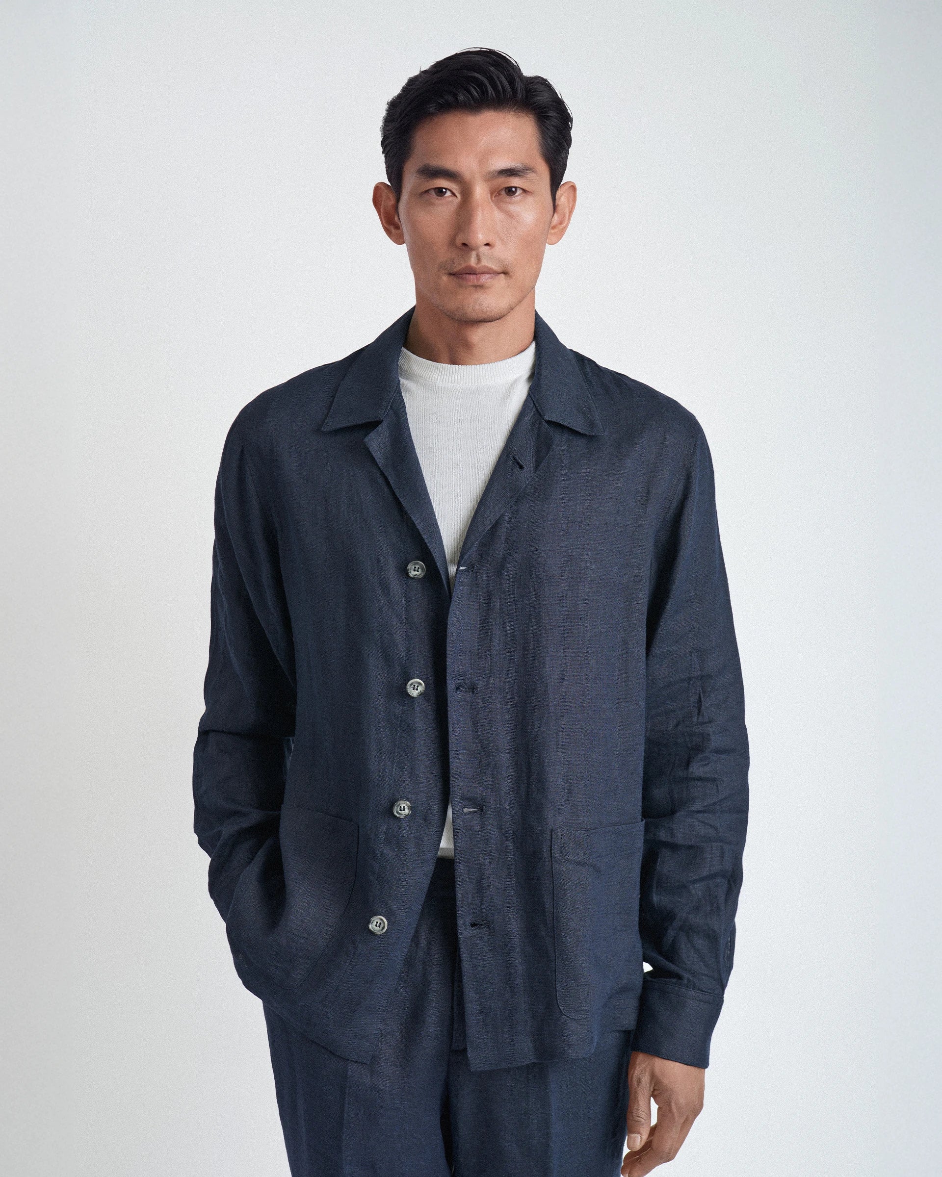 Shirt Jacket blu in puro lino
