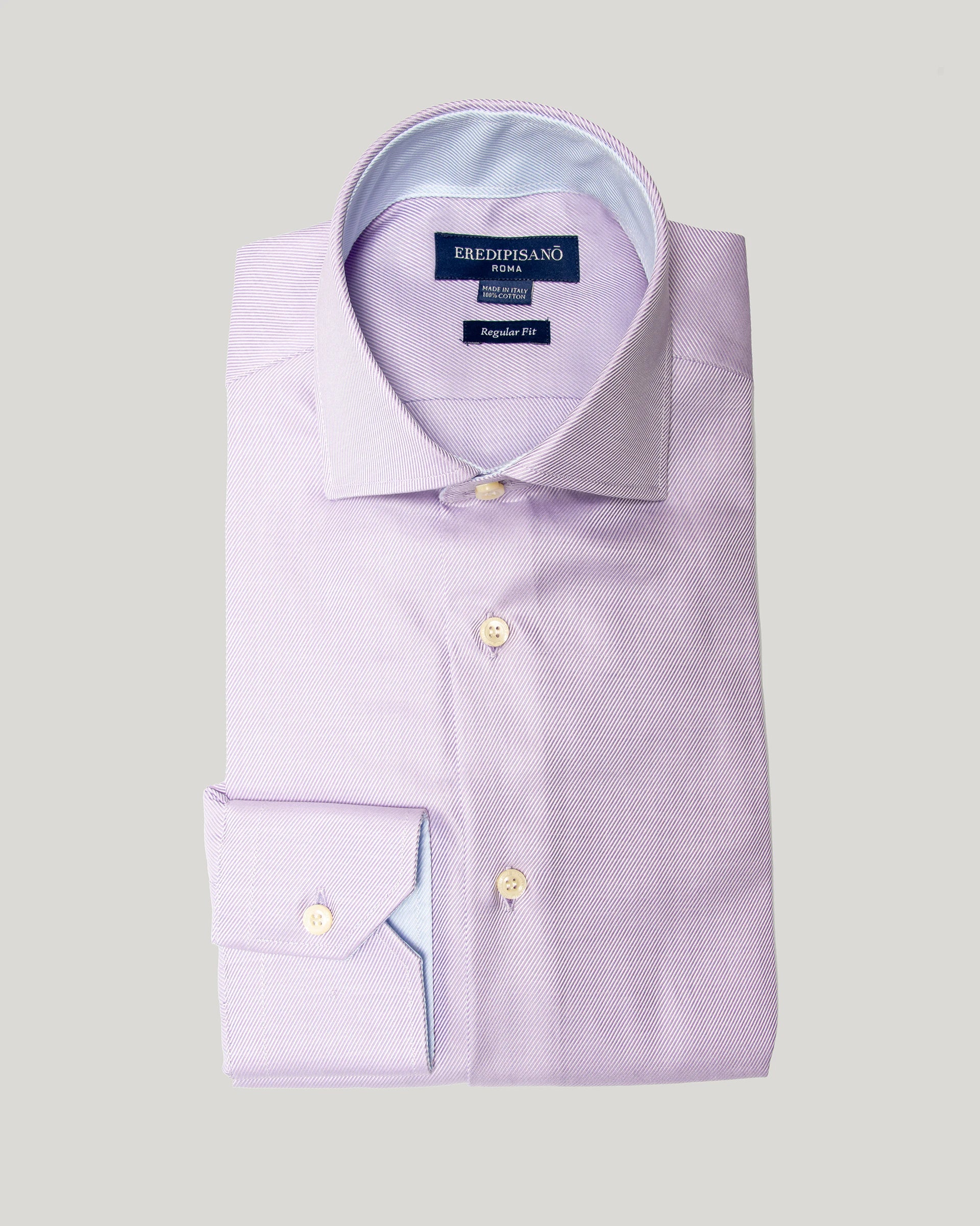 Camicia lilla royal twill diagonale in puro cotone regular fit tessuto Canclini