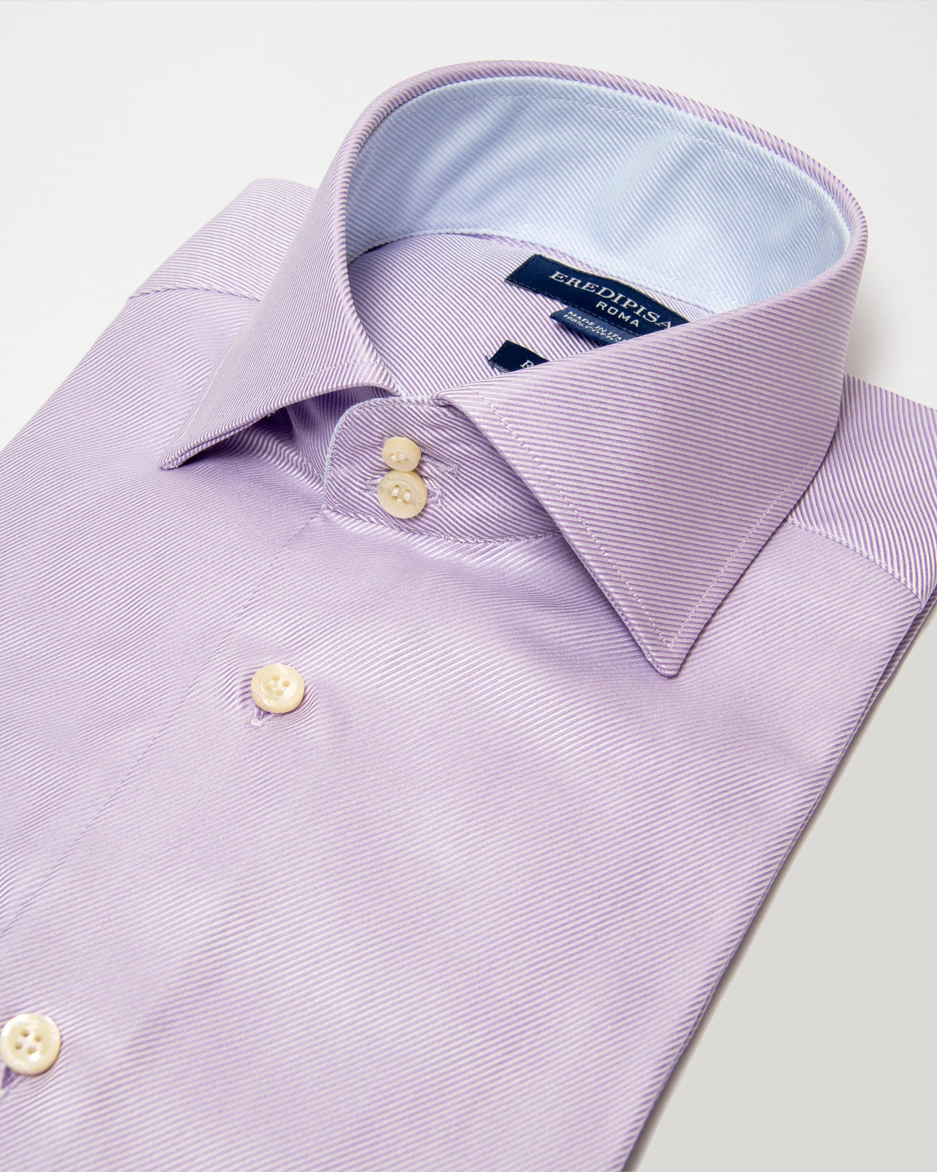 Camicia lilla royal twill diagonale in puro cotone regular fit tessuto Canclini