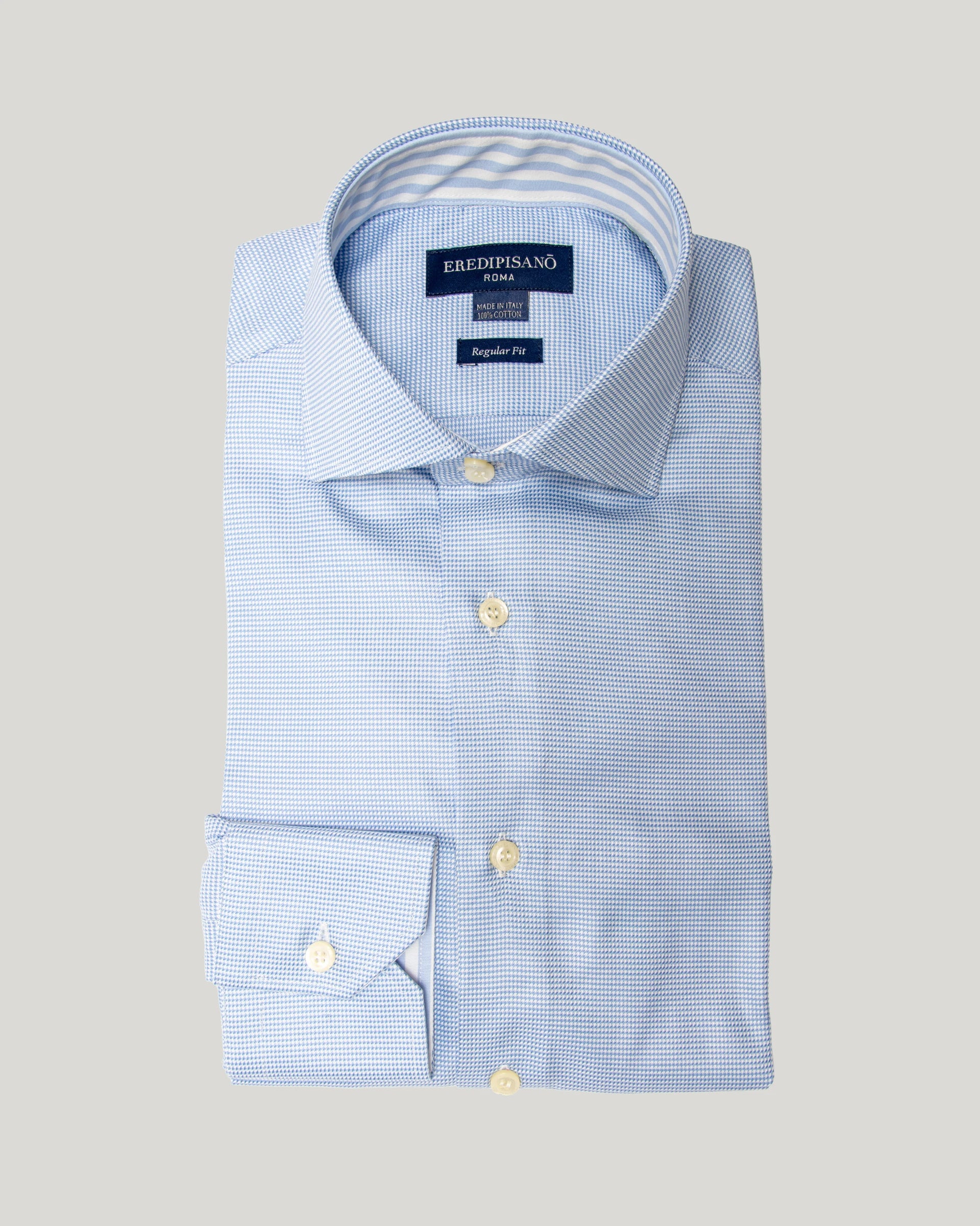 Sky blue houndstooth shirt in pure cotton regular fit Canclini fabric