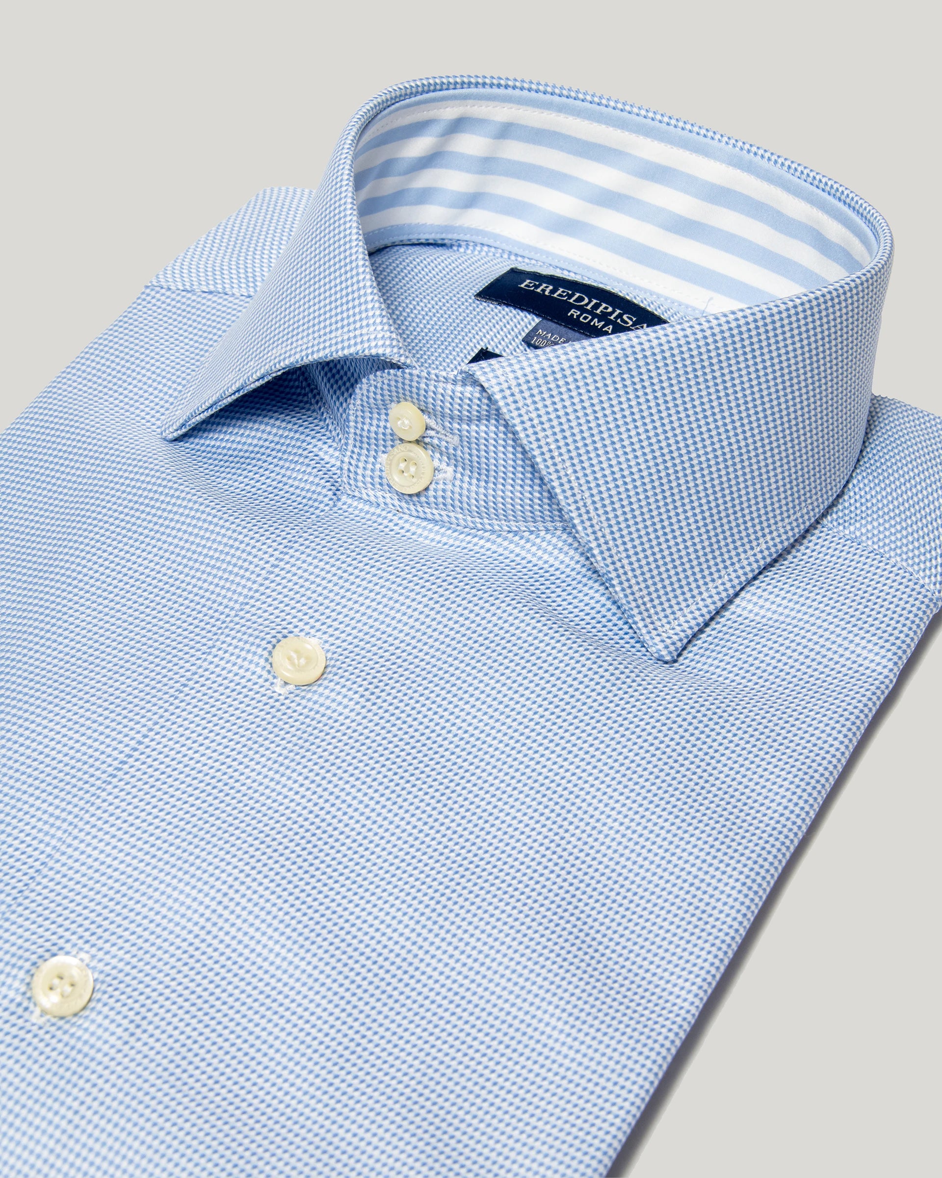 Sky blue houndstooth shirt in pure cotton regular fit Canclini fabric
