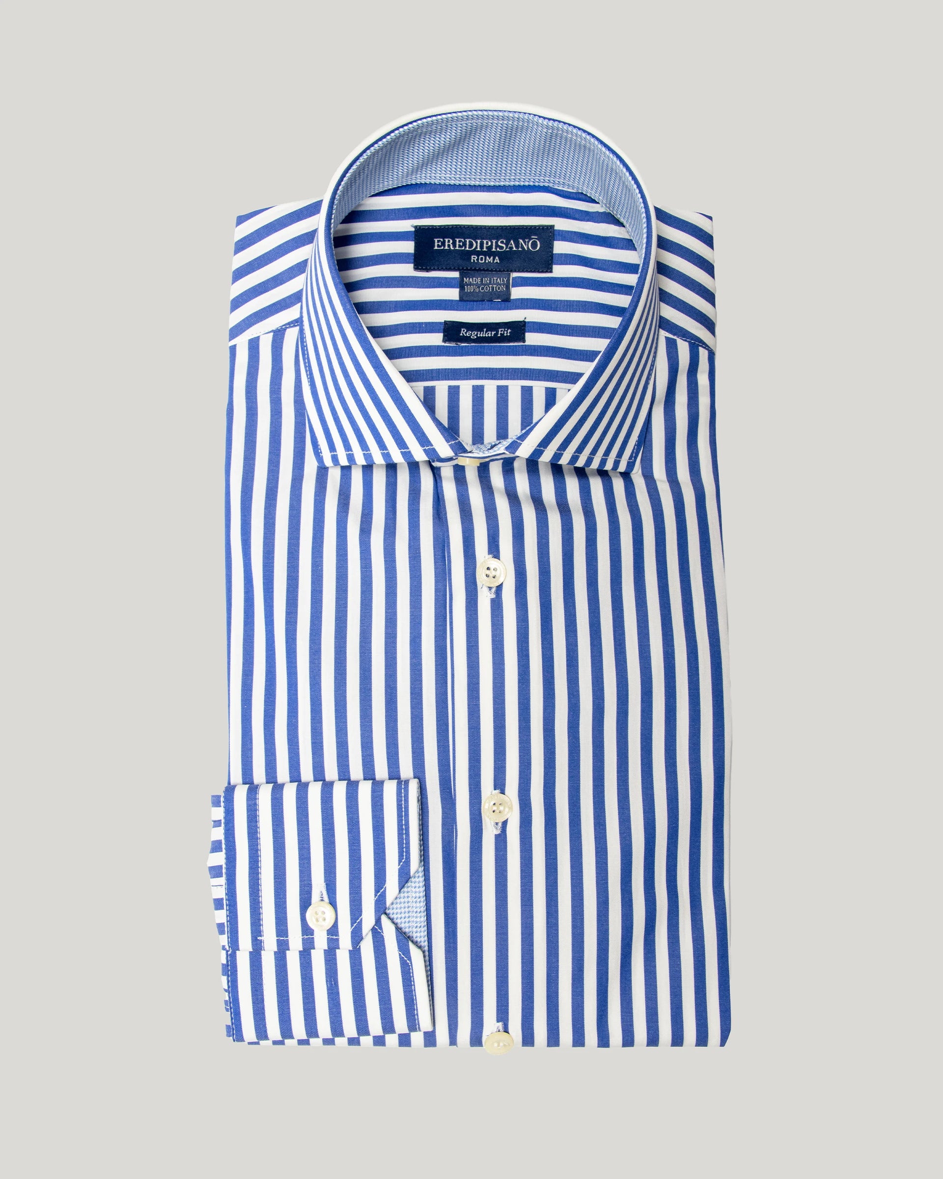 Blue 500-stripe regular fit shirt in pure cotton, Canclini fabric