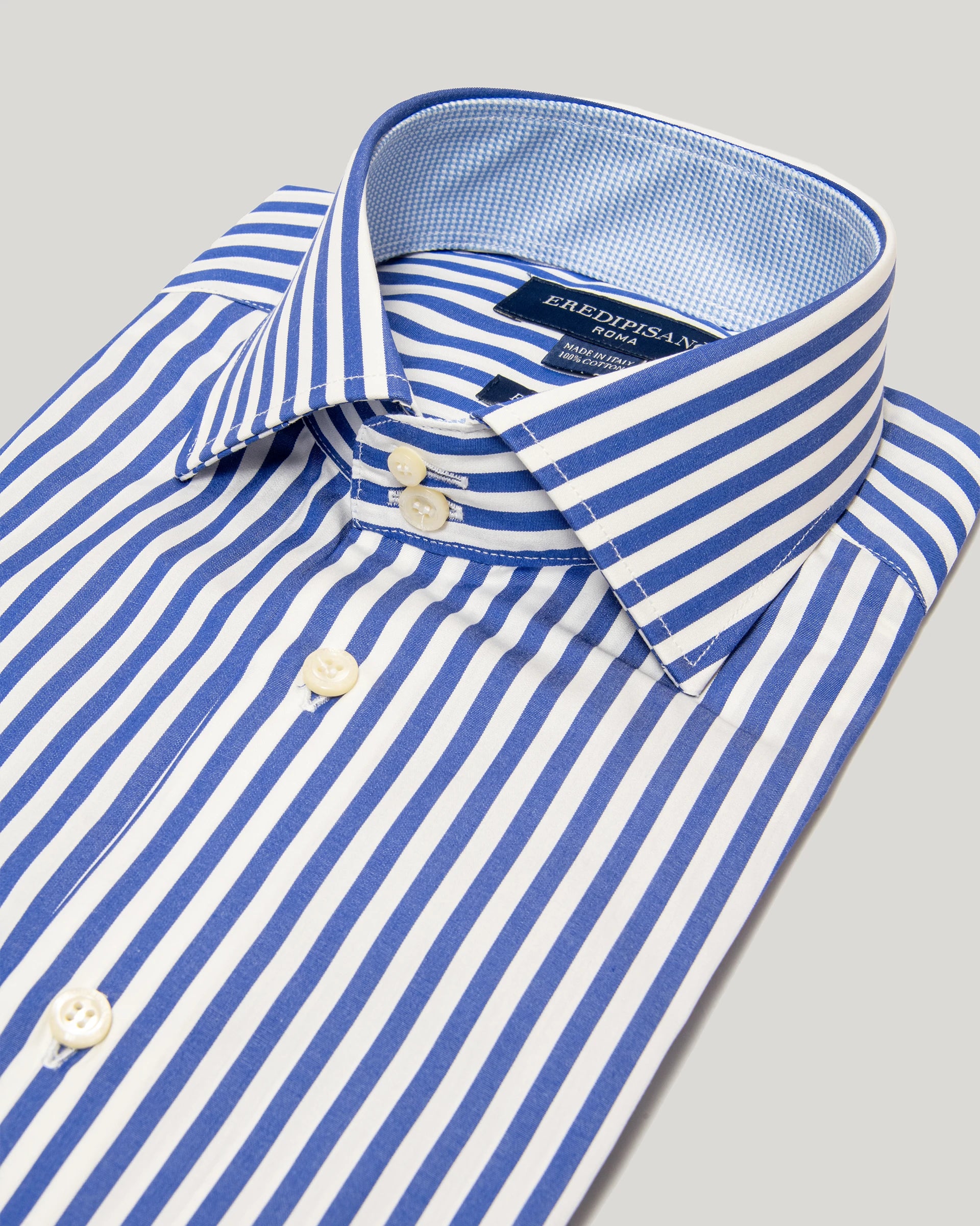 Blue 500-stripe regular fit shirt in pure cotton, Canclini fabric