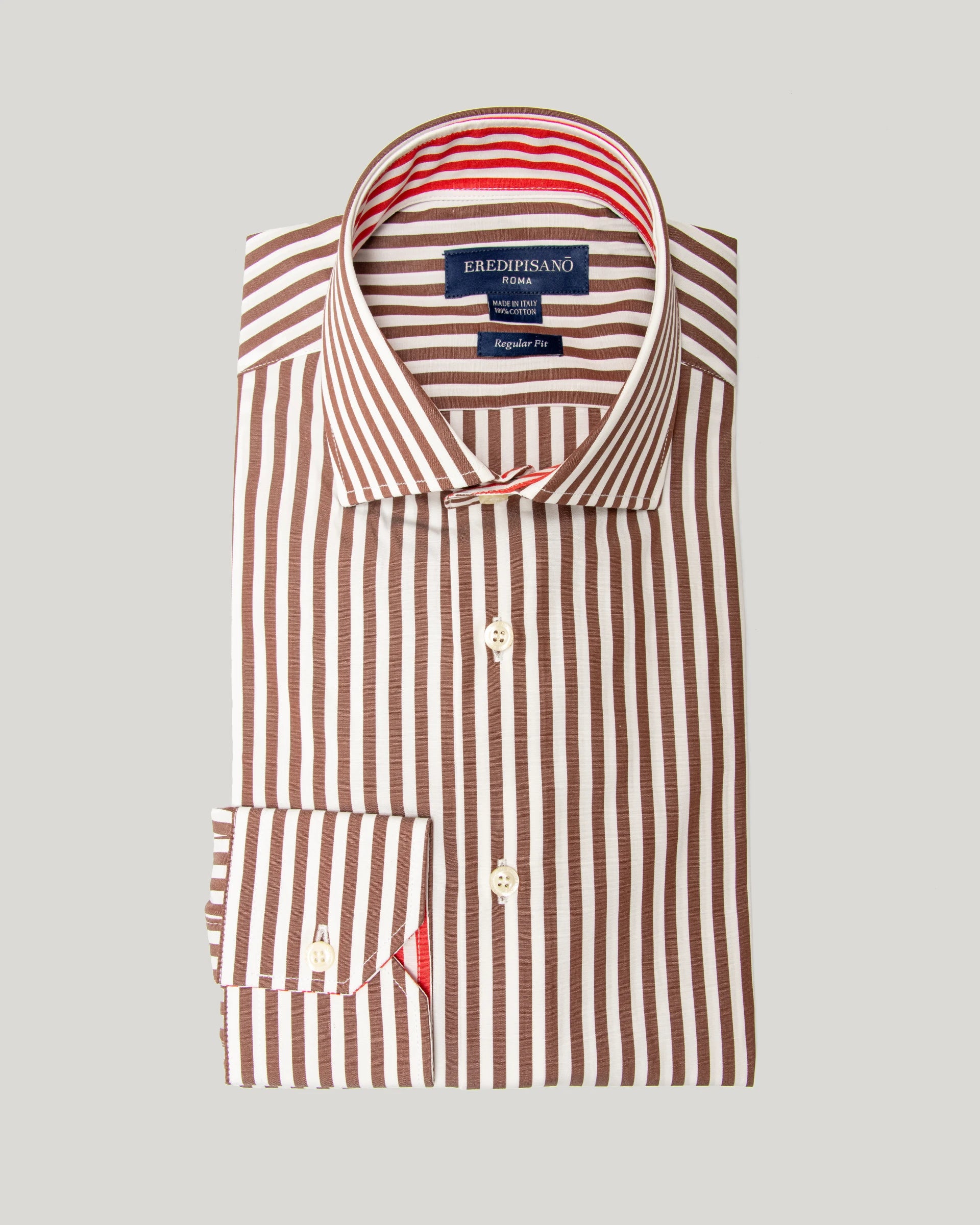Brown 500-stripe pure cotton regular fit shirt Canclini fabric