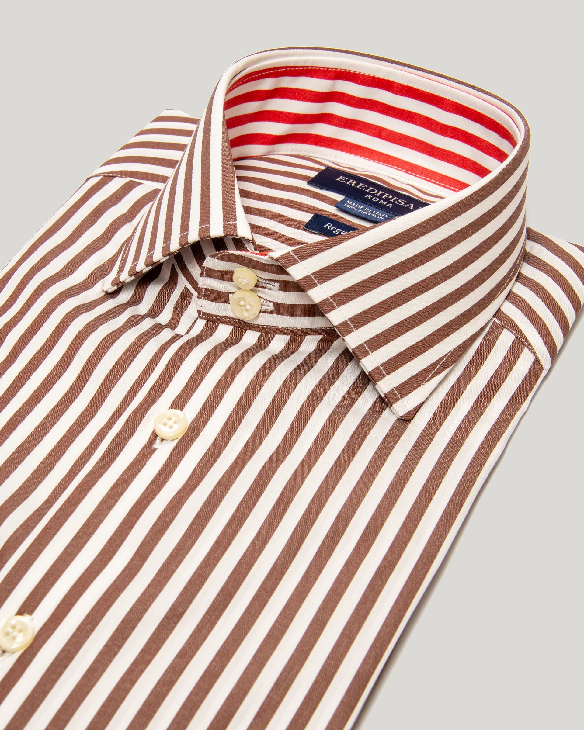 Brown 500-stripe pure cotton regular fit shirt Canclini fabric