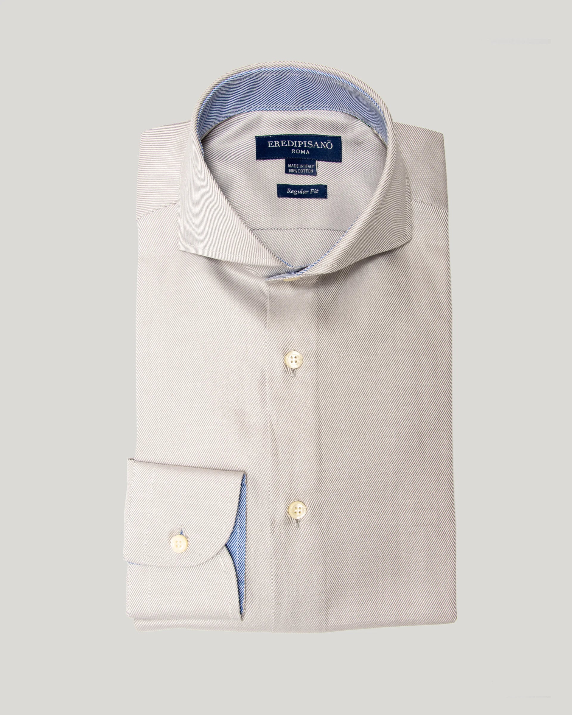 Camicia grigia twill in puro cotone regular fit tessuto Canclini