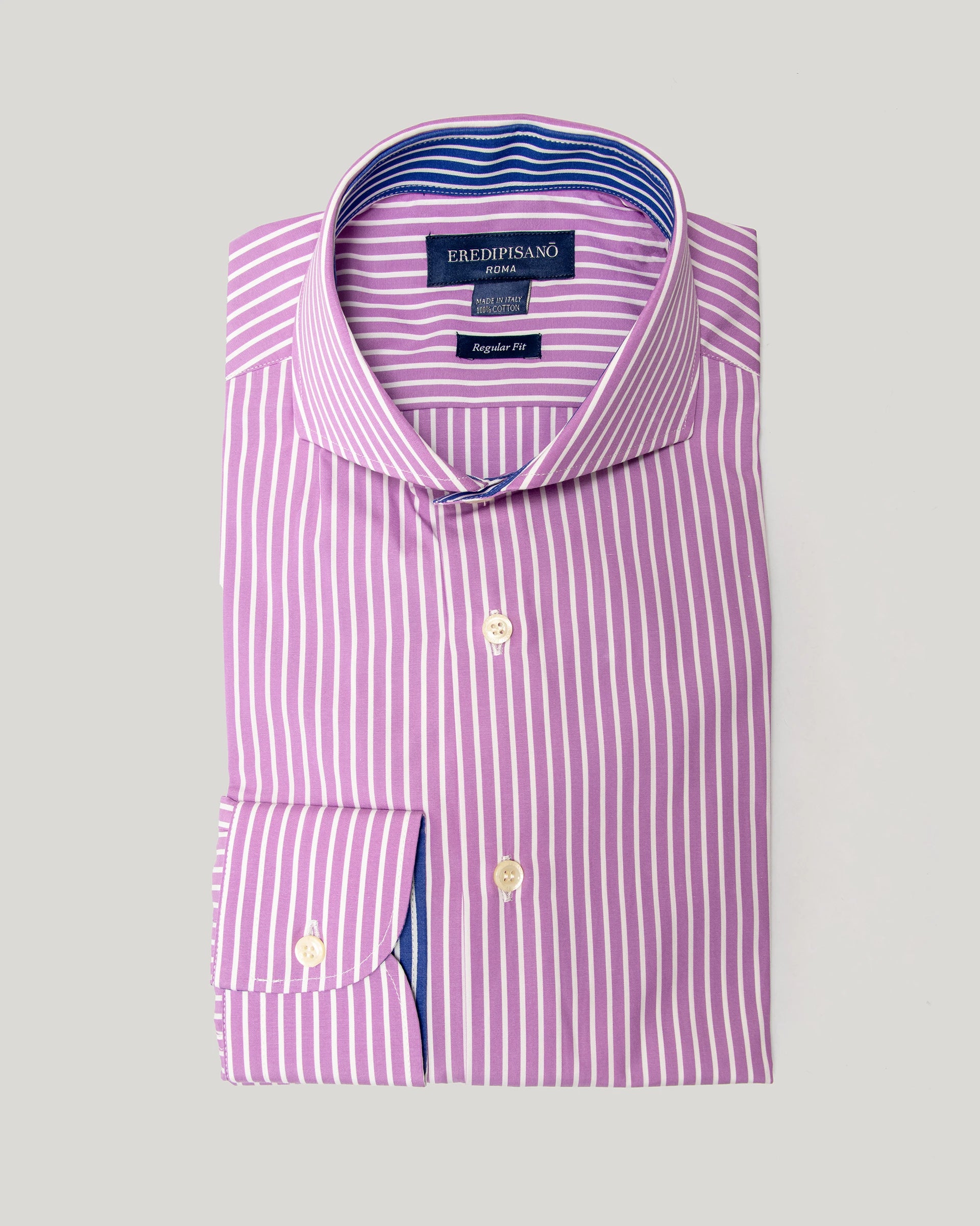 Lilac pure cotton twill shirt with white stripe, regular fit, Canclini fabric