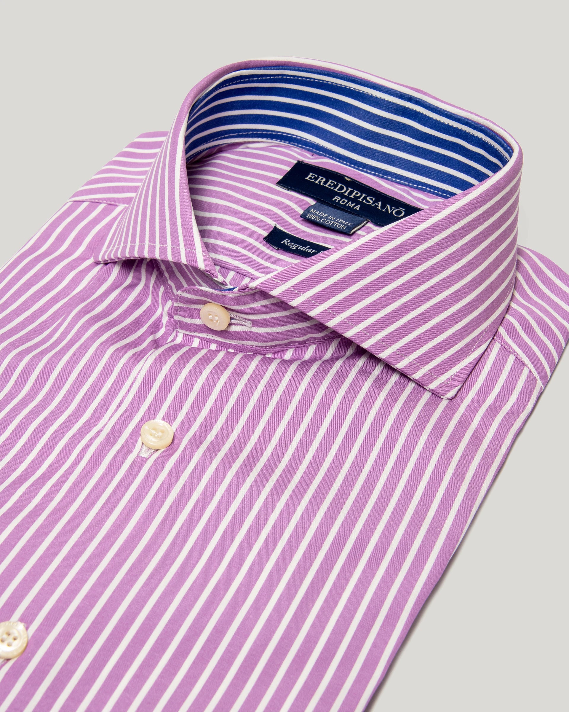 Lilac pure cotton twill shirt with white stripe, regular fit, Canclini fabric