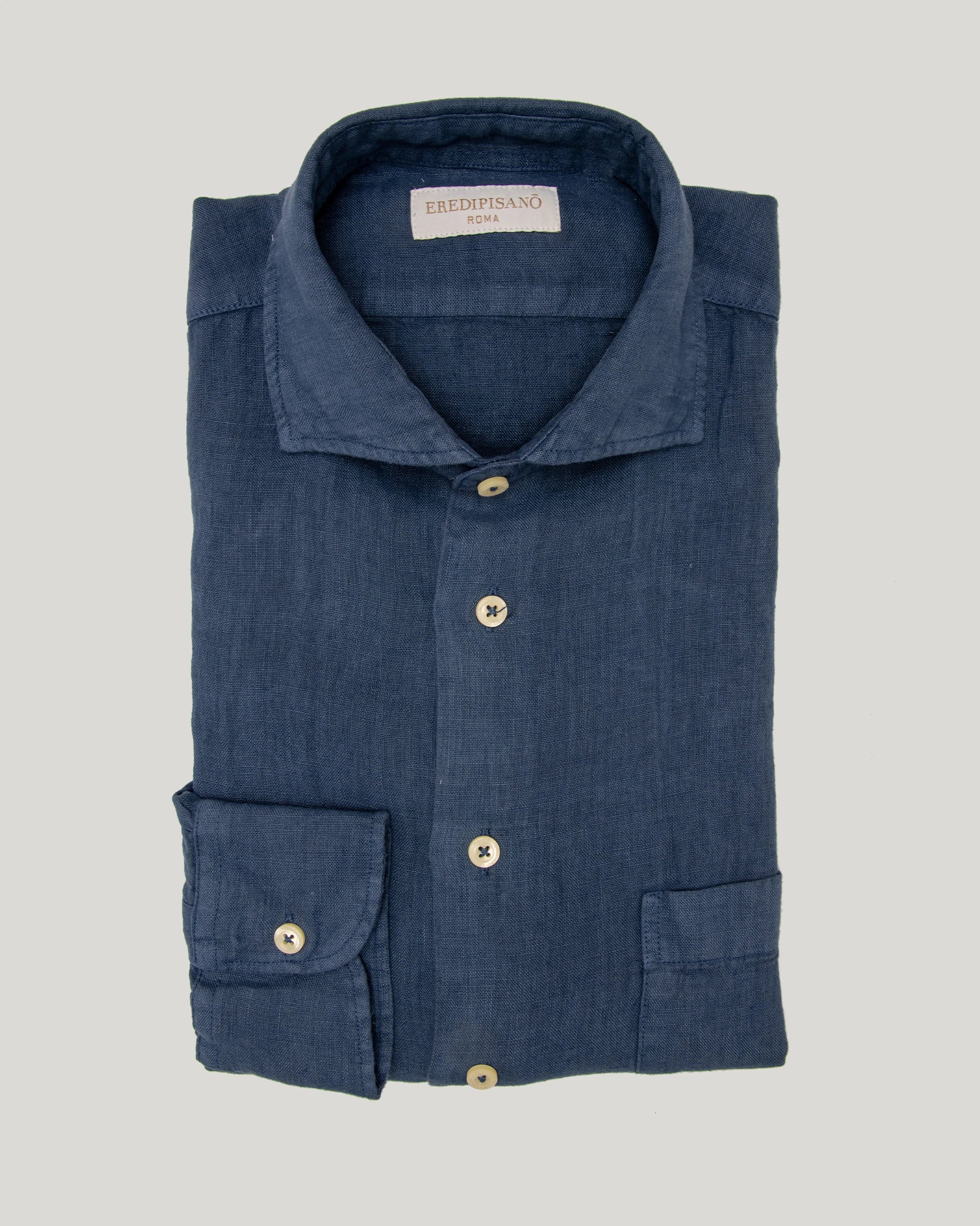 Camicia denim in puro lino tinto in capo comfort fit