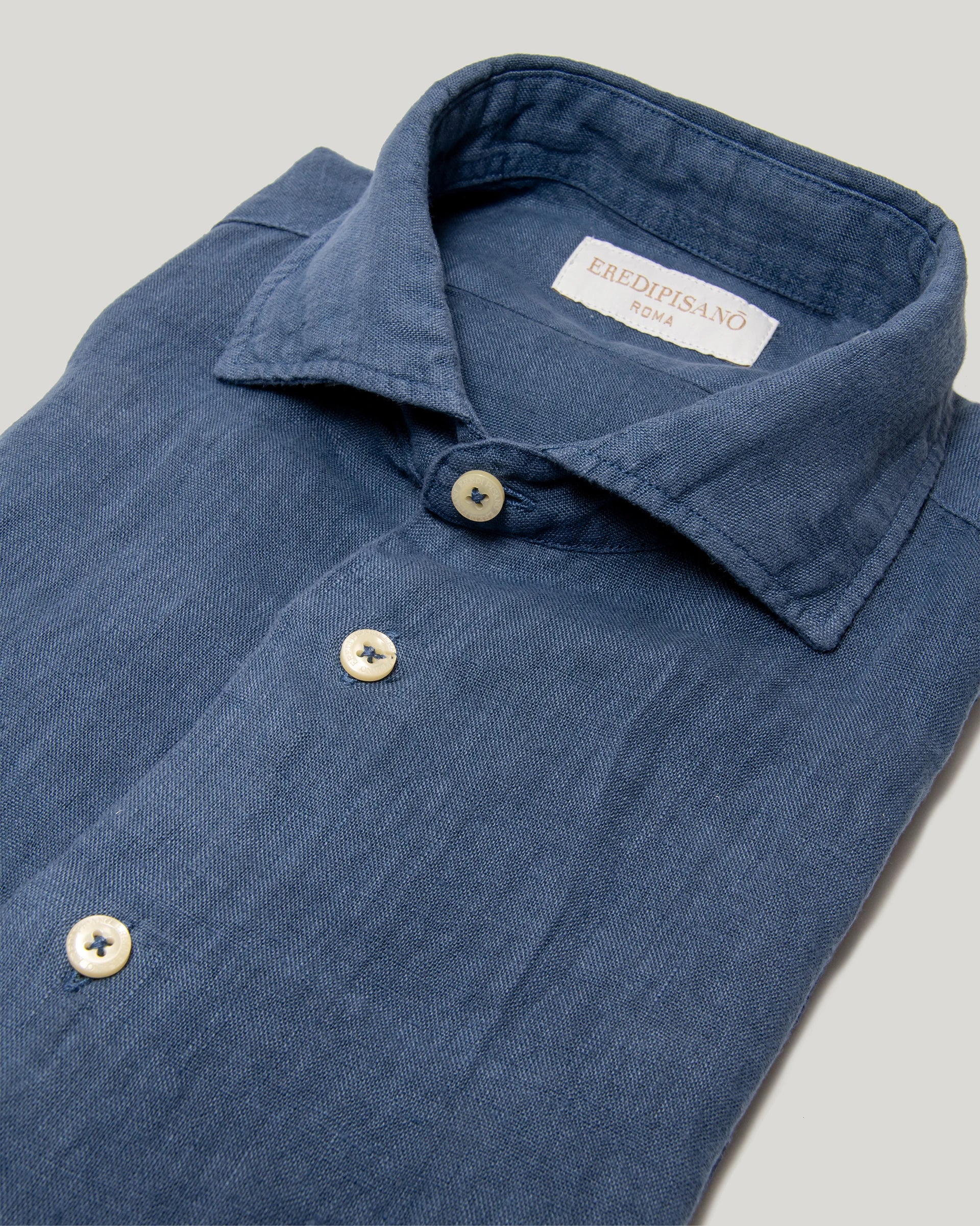 Camicia denim in puro lino tinto in capo comfort fit