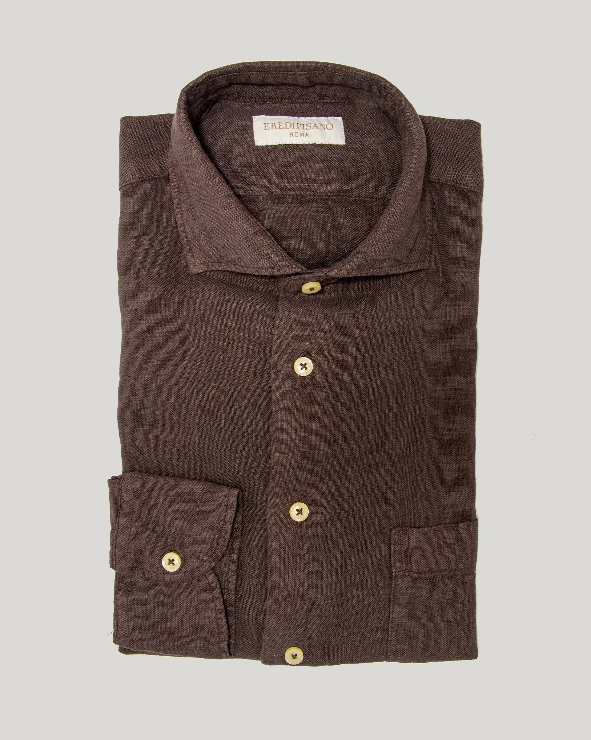 Camicia moro in puro lino tinto in capo comfort fit