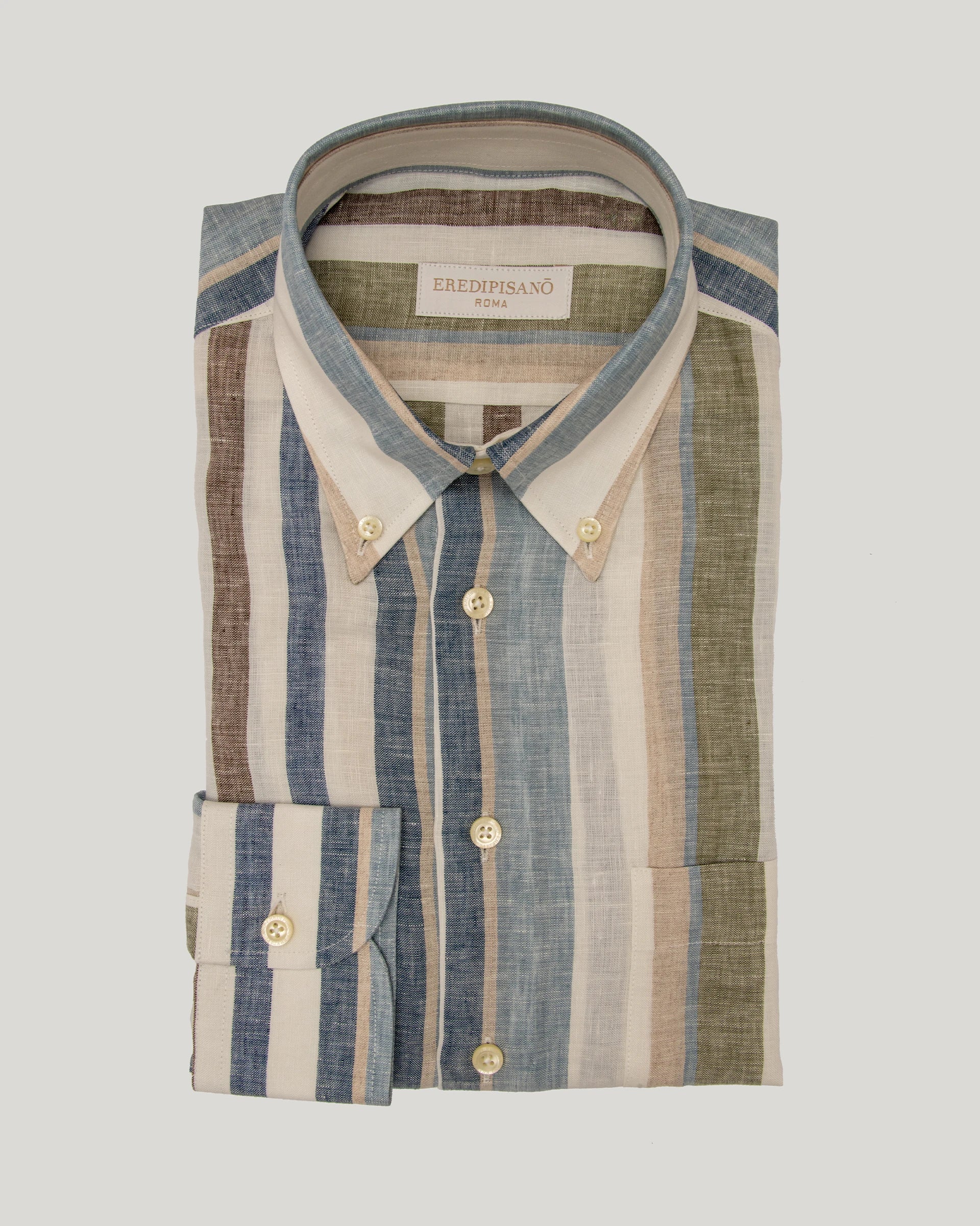 Camicia righe larghe multicolor in puro lino comfort fit