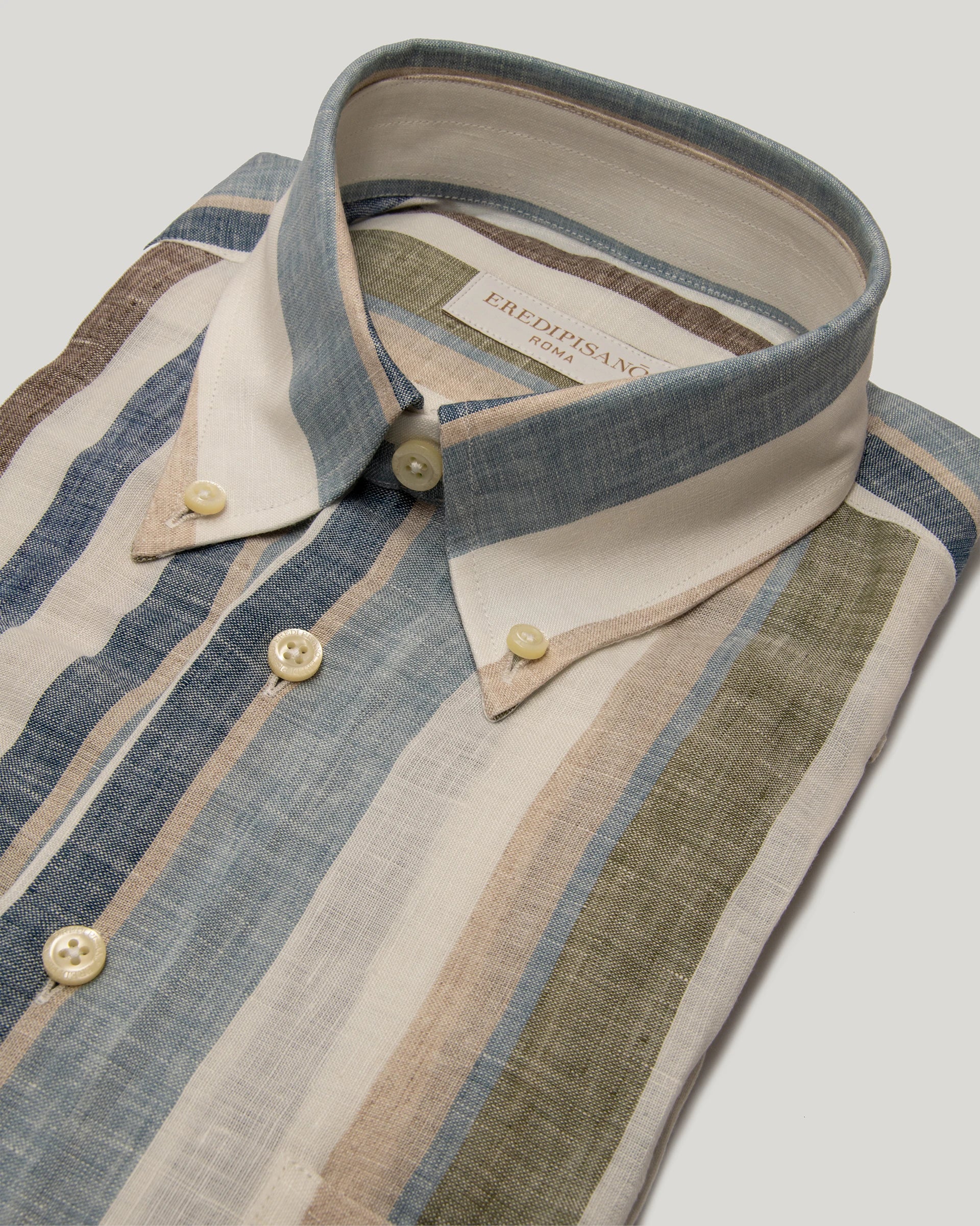 Camicia righe larghe multicolor in puro lino comfort fit