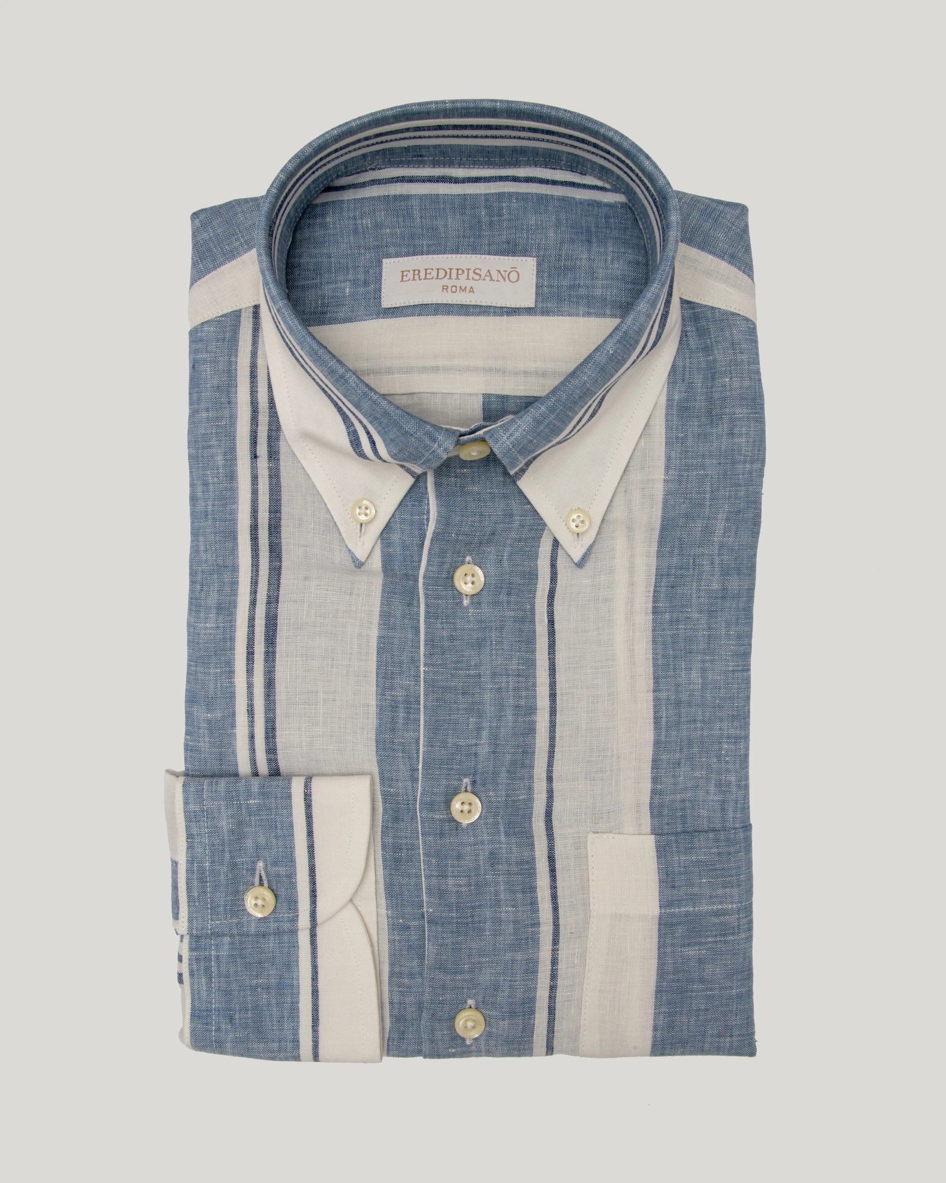 Camicia righe larghe multicolor in puro lino comfort fit
