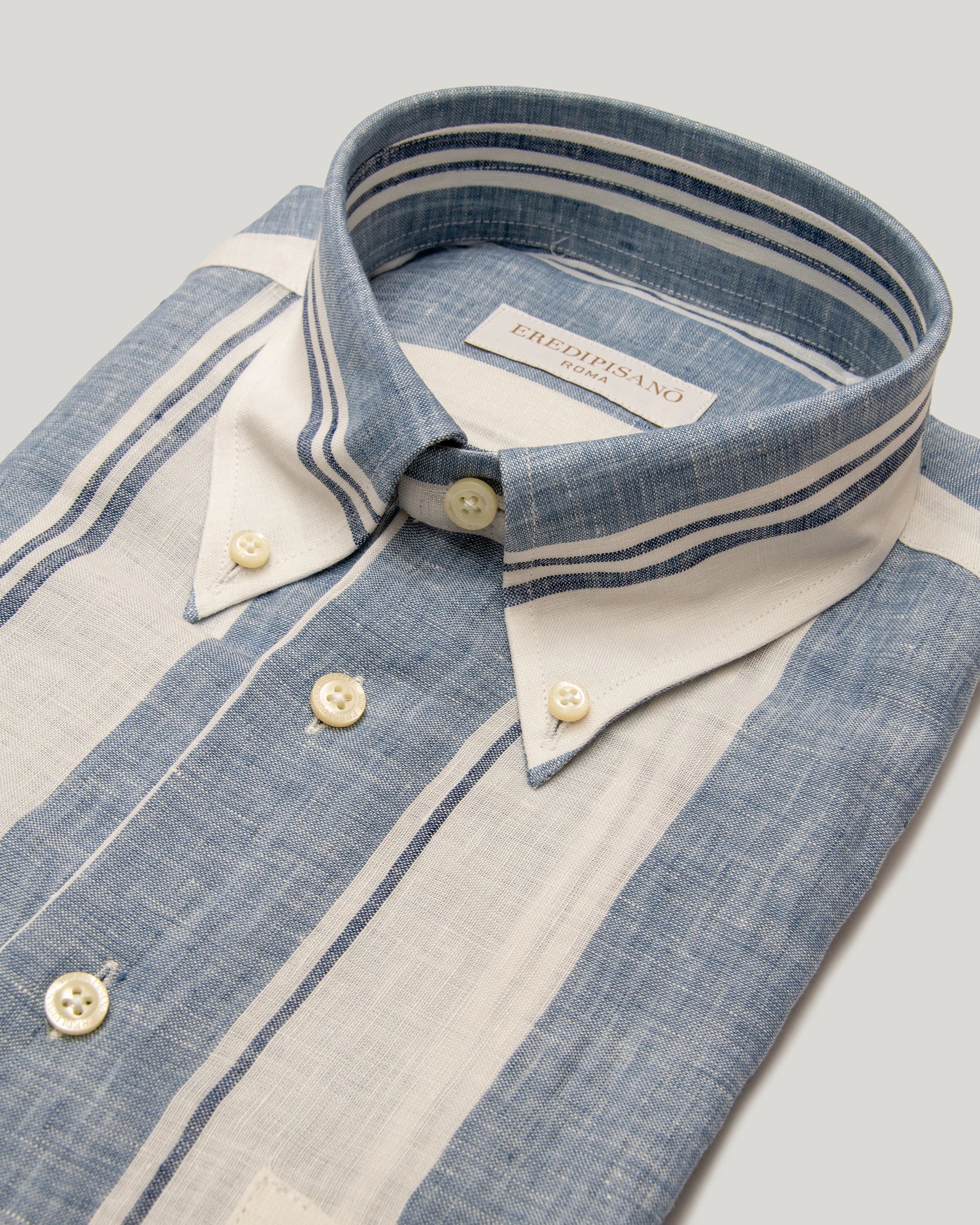 Camicia righe larghe multicolor in puro lino comfort fit