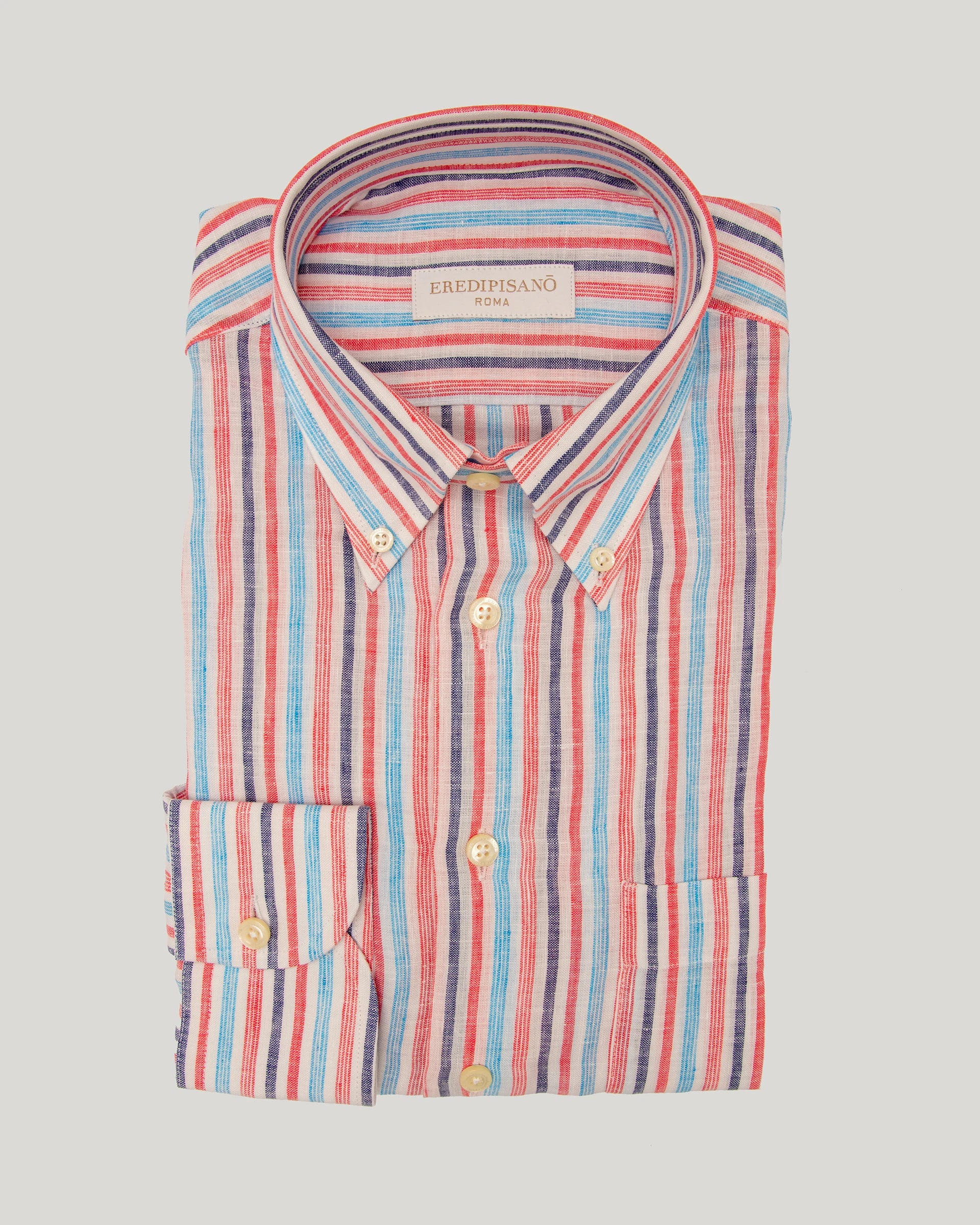 Camicia righe larghe multicolor in puro lino comfort fit