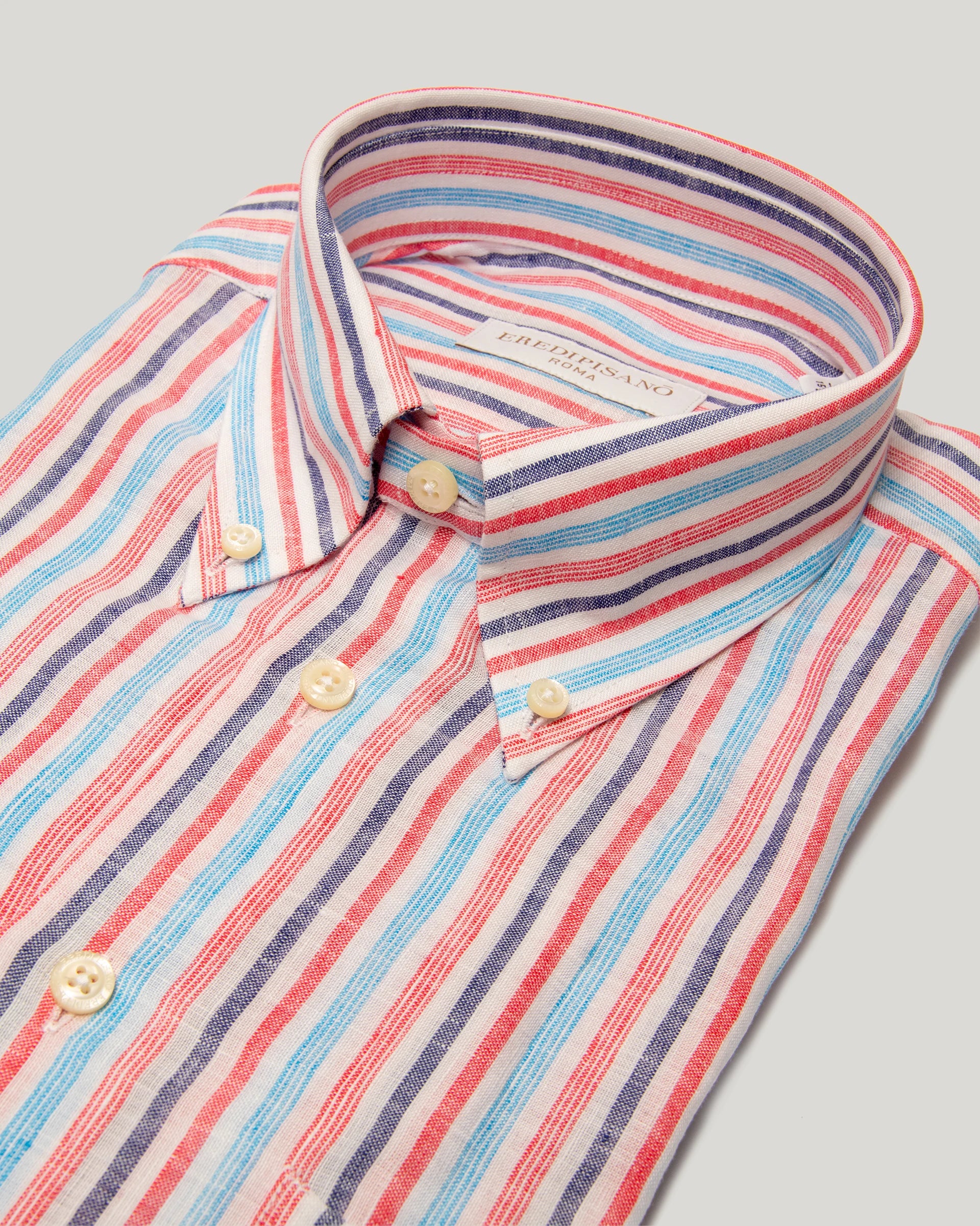Camicia righe larghe multicolor in puro lino comfort fit