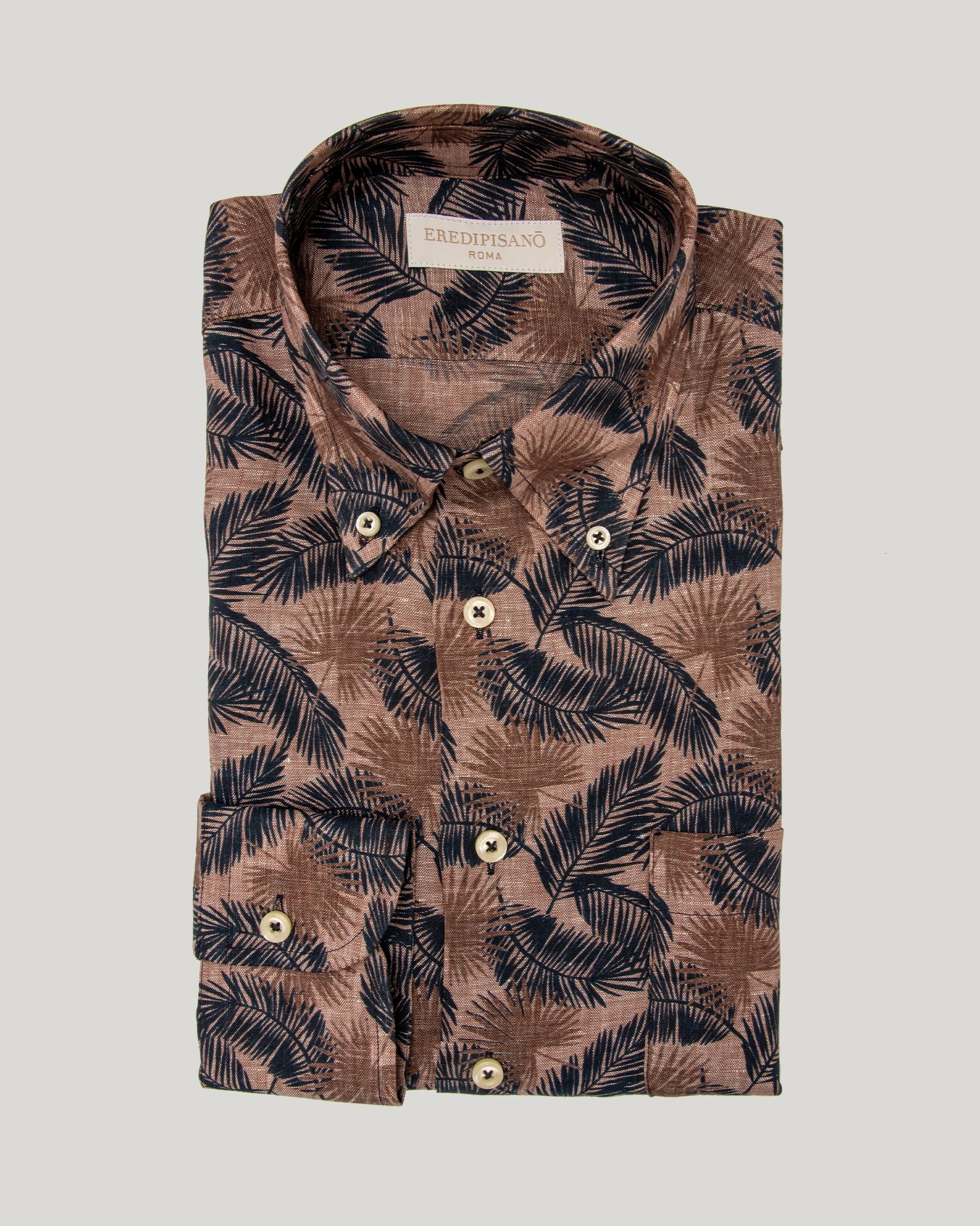 Camicia fantasia tropicale in puro lino confort fit