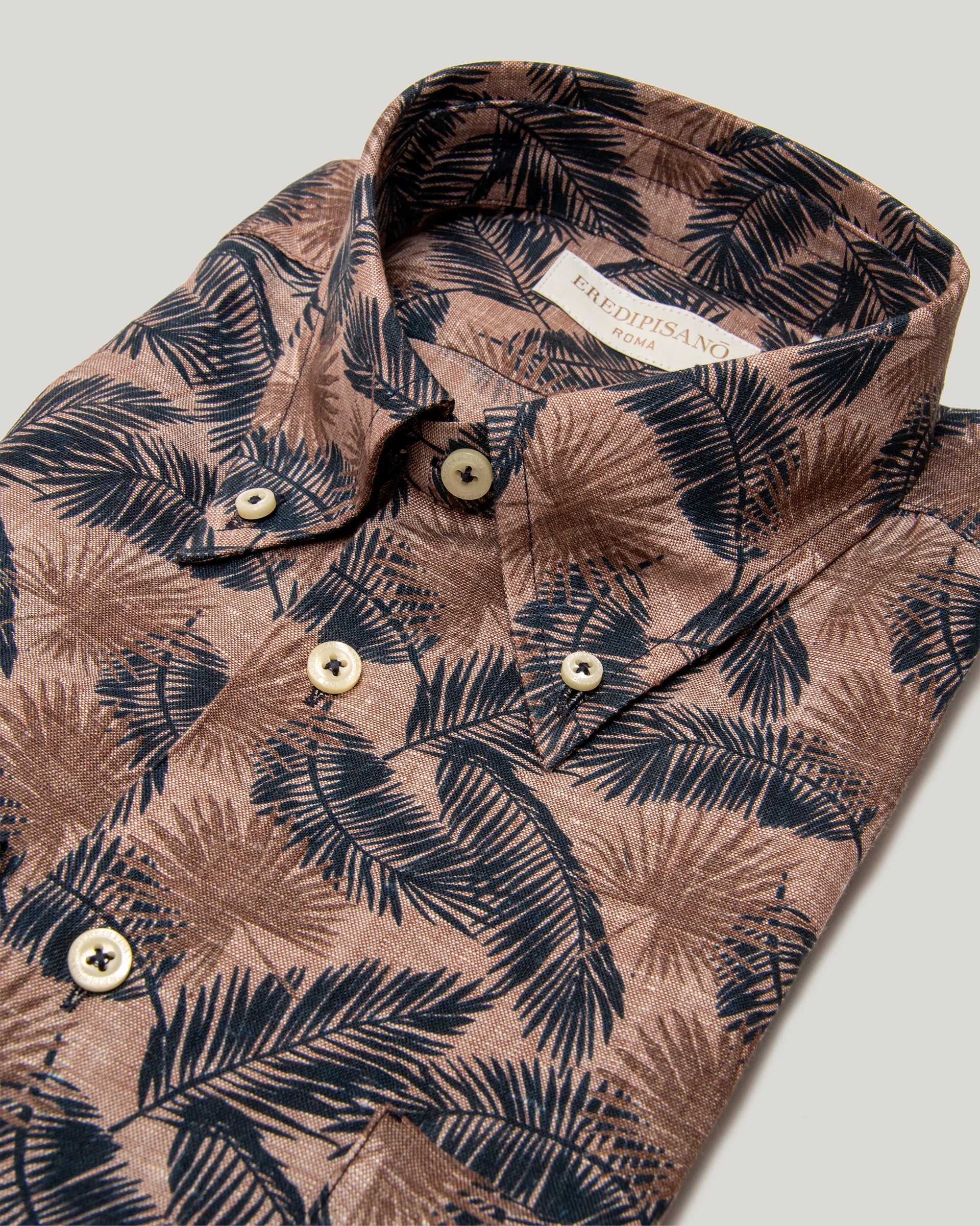 Camicia fantasia tropicale in puro lino confort fit