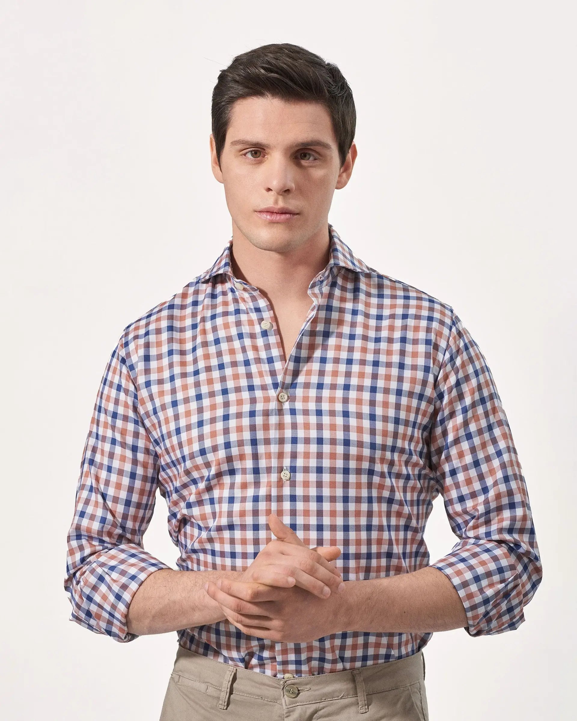 Slim fit check multicolor shirt with cutaway collar