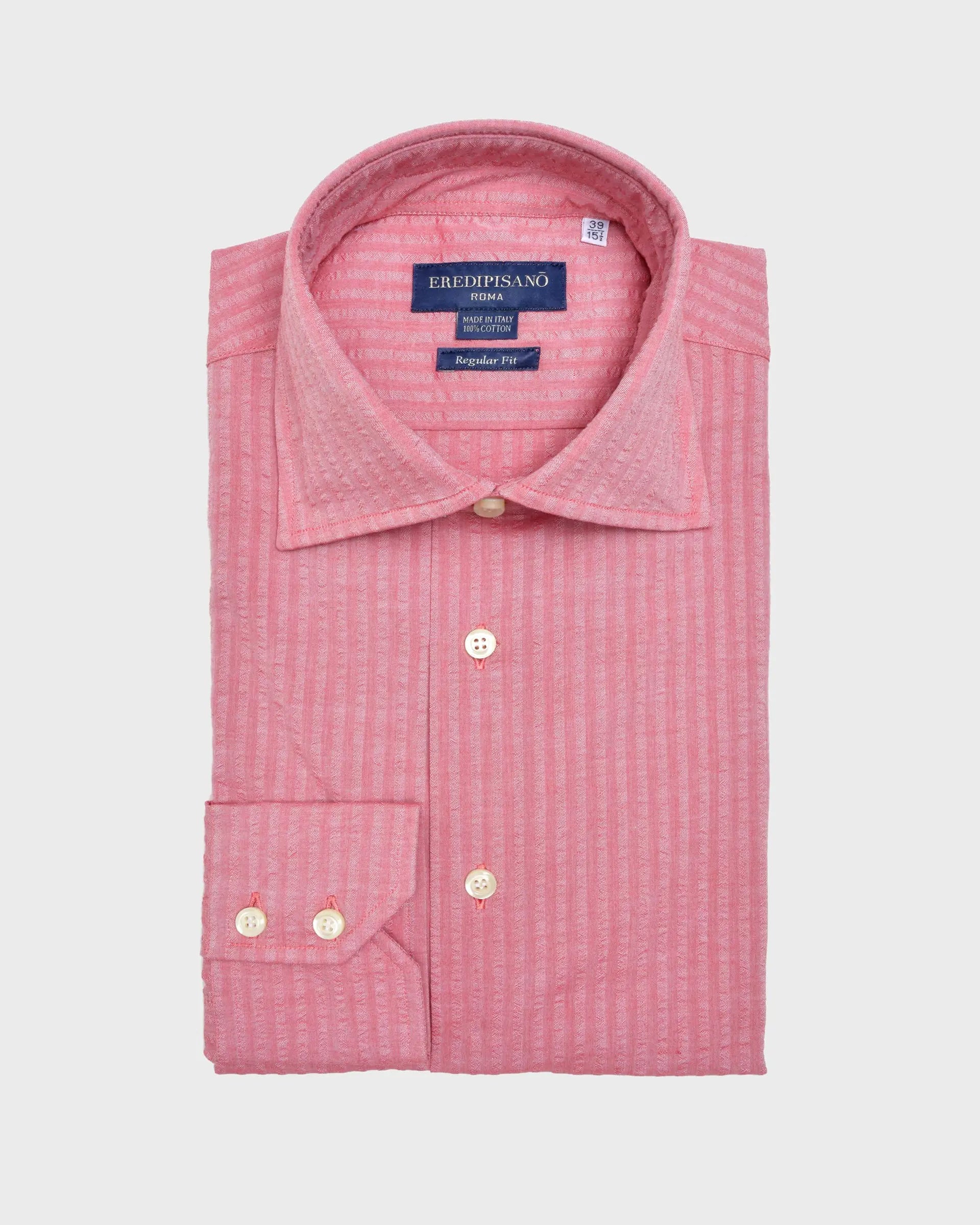 Regular Fit Pink Seer Sucker Shirt with Button Down Collar