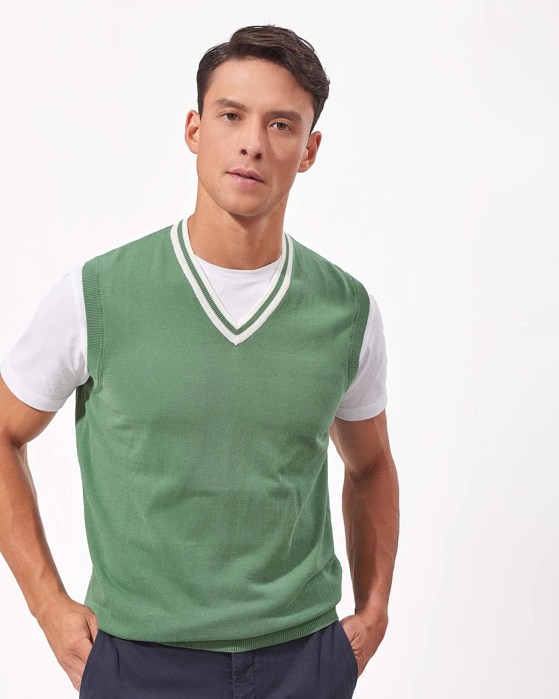 Emerald Green cotton v-neck sweater vest - 12 gauge
